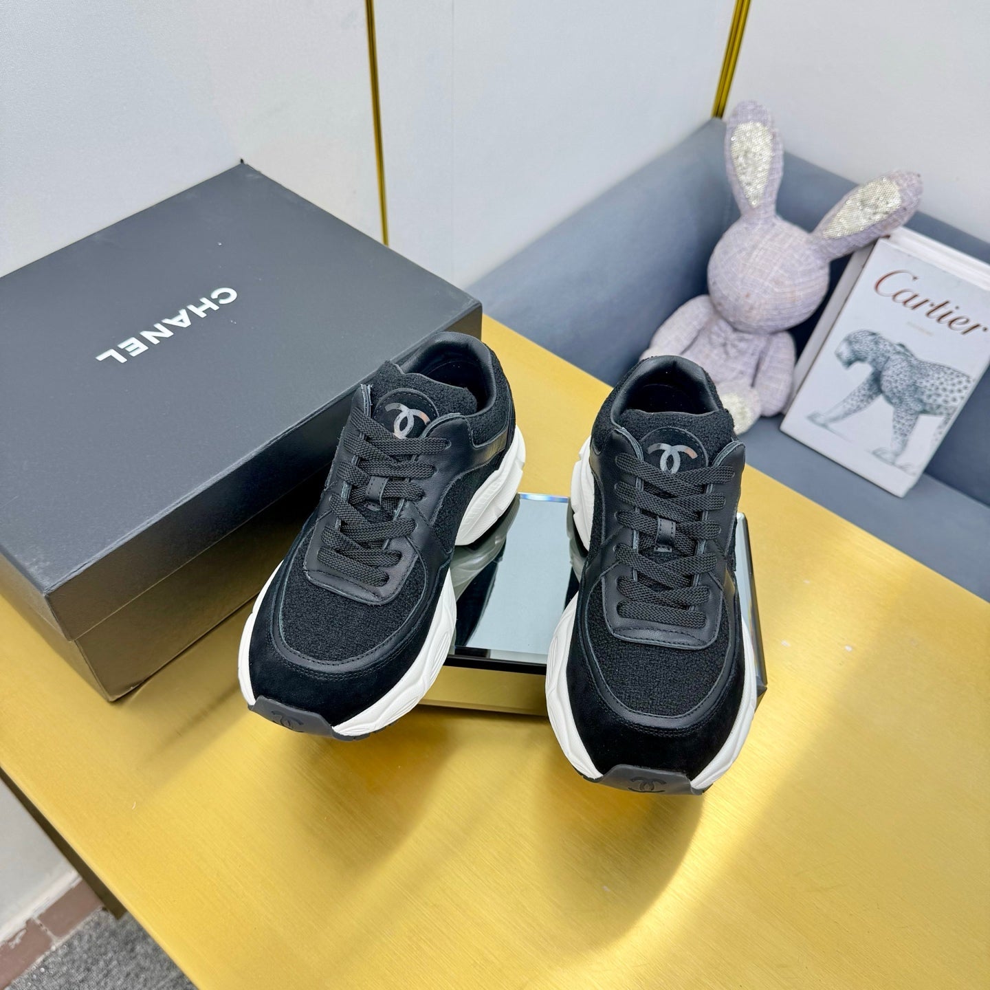 CC 26s Chunky Sneakers Black Calfskin Tweed 927329