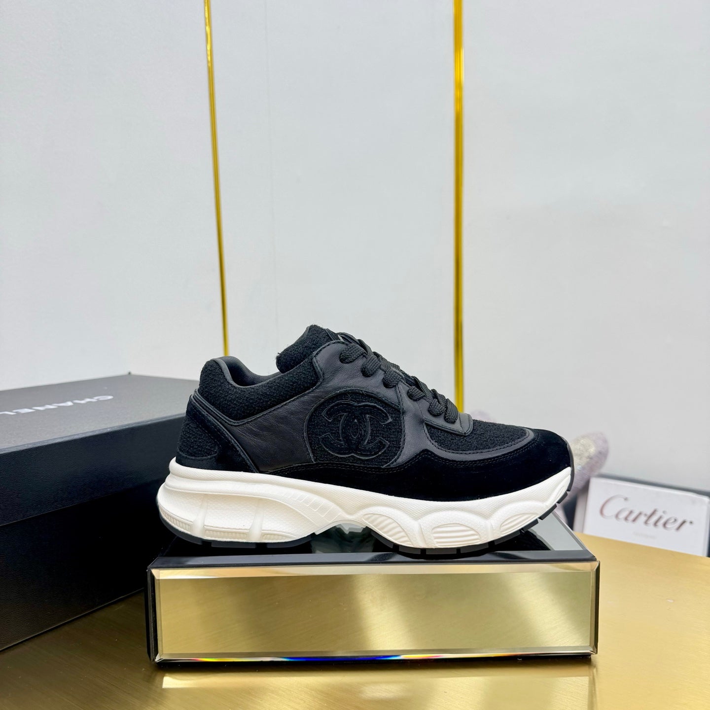 CC 26s Chunky Sneakers Black Calfskin Tweed 927329