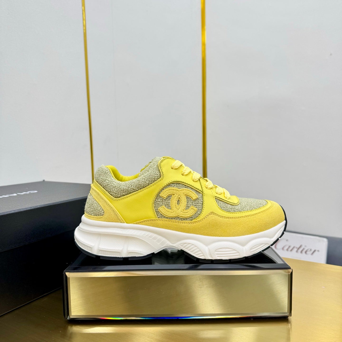 CC 26s Chunky Sneakers Yellow Calfskin Tweed 927328