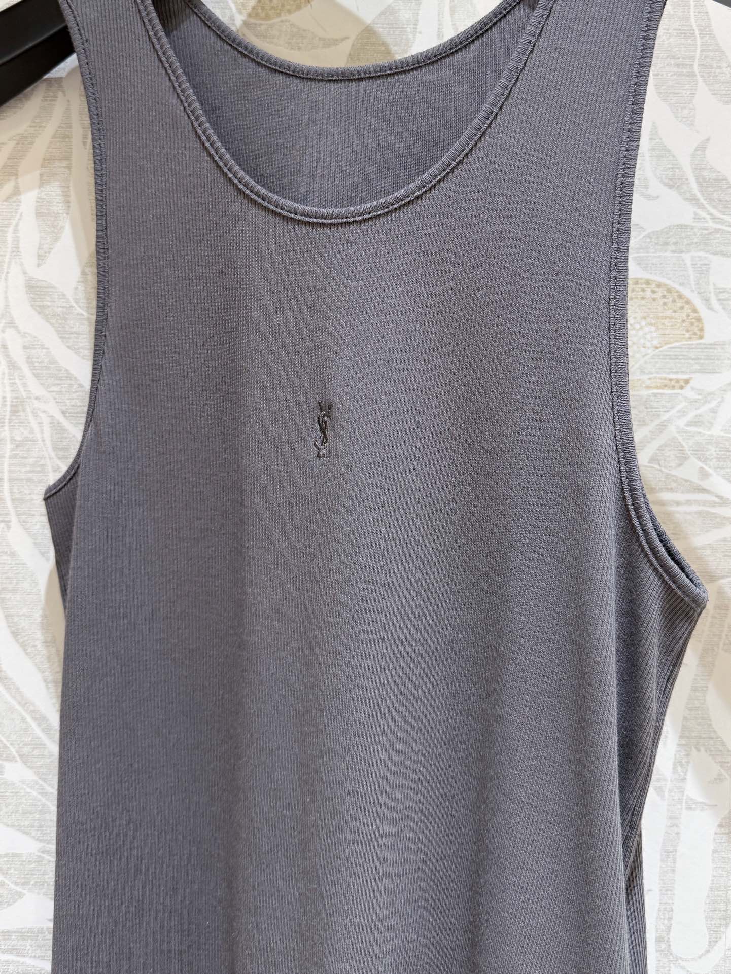 YSL Ribbed Vest Smoky Gray Cotton