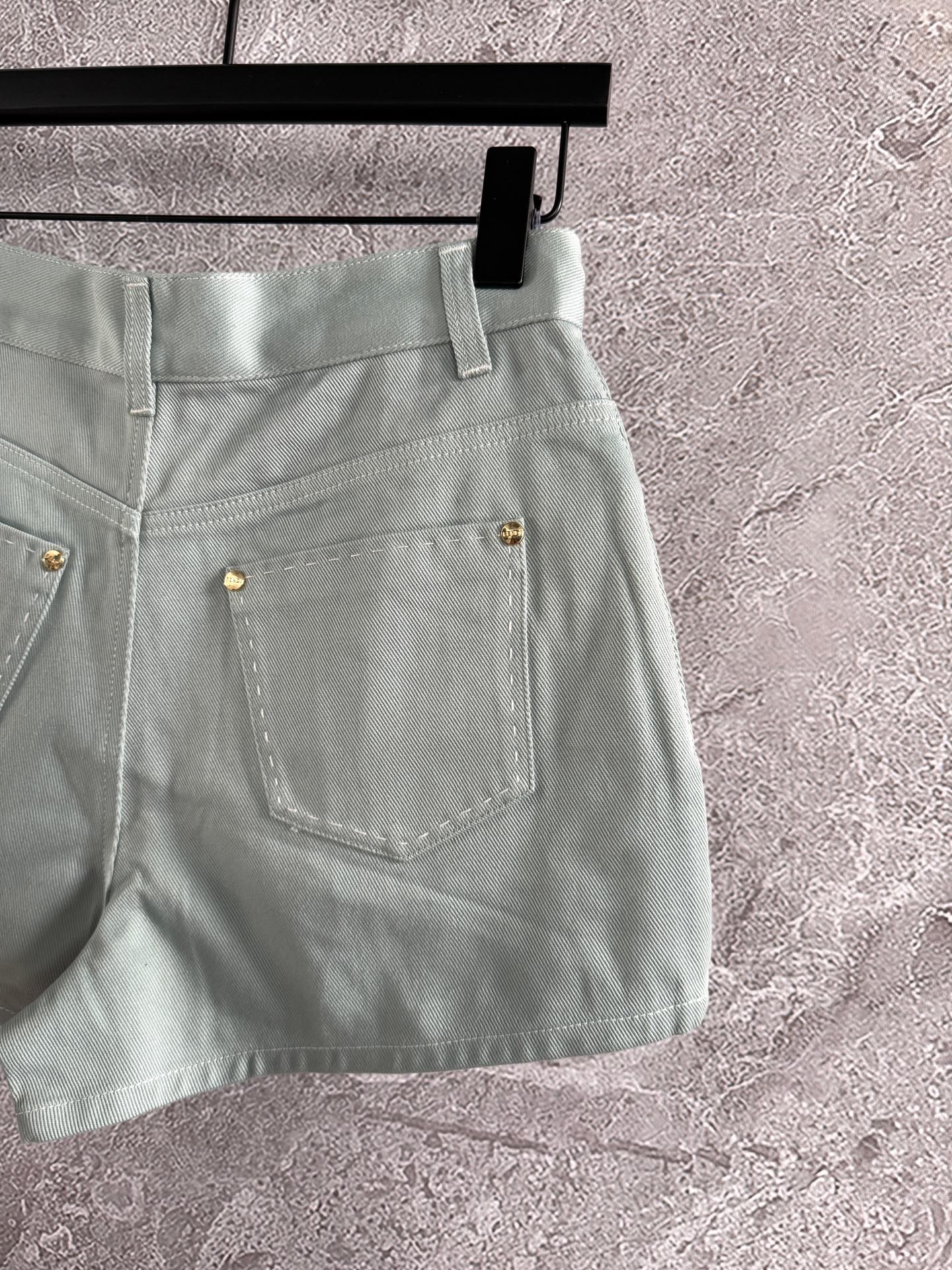 Fendi Hand-made Needle-picking Shorts Blue Green Cotton