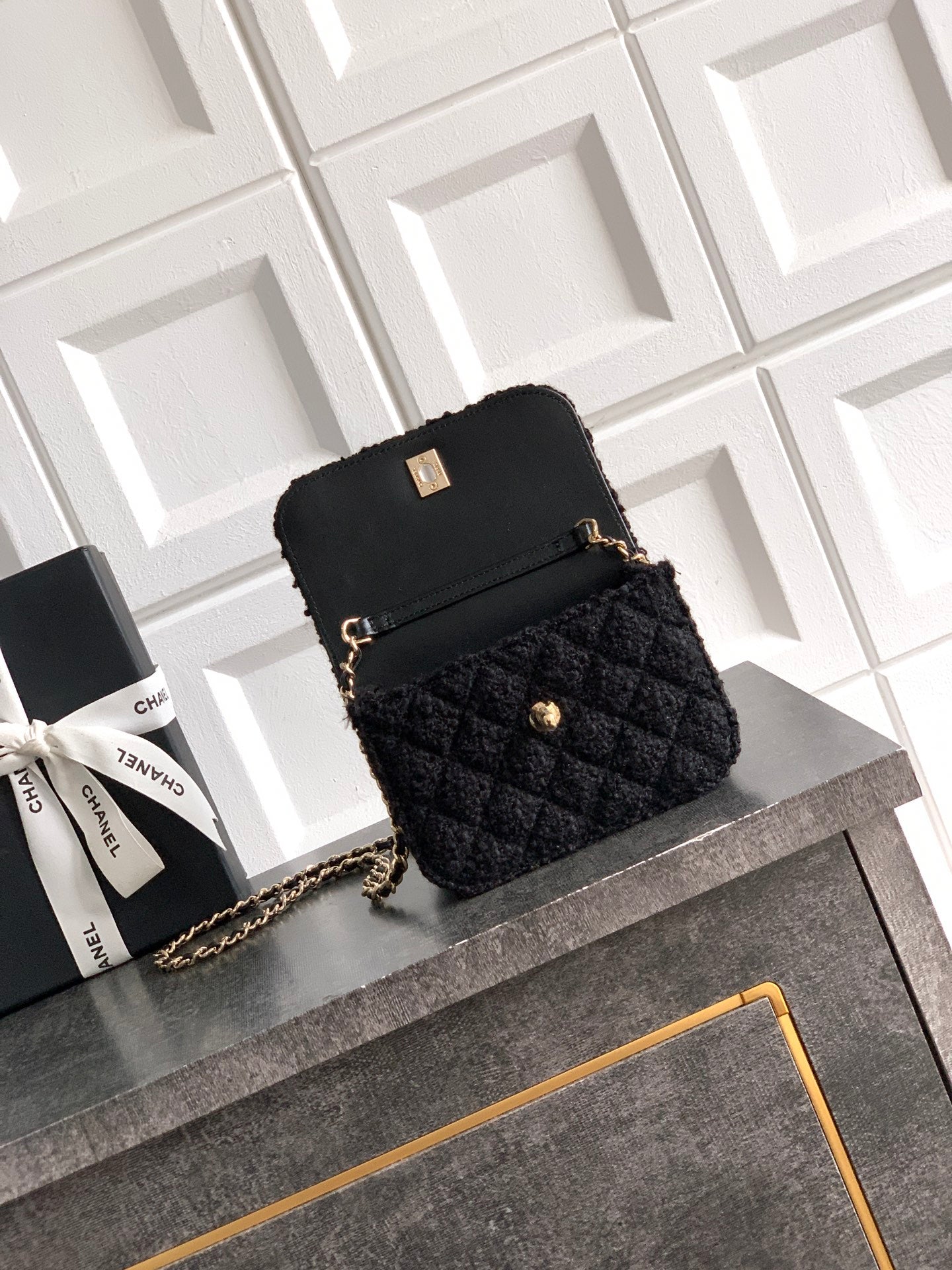 CC Mini Flap Bag 15 With Handle Black Tweed