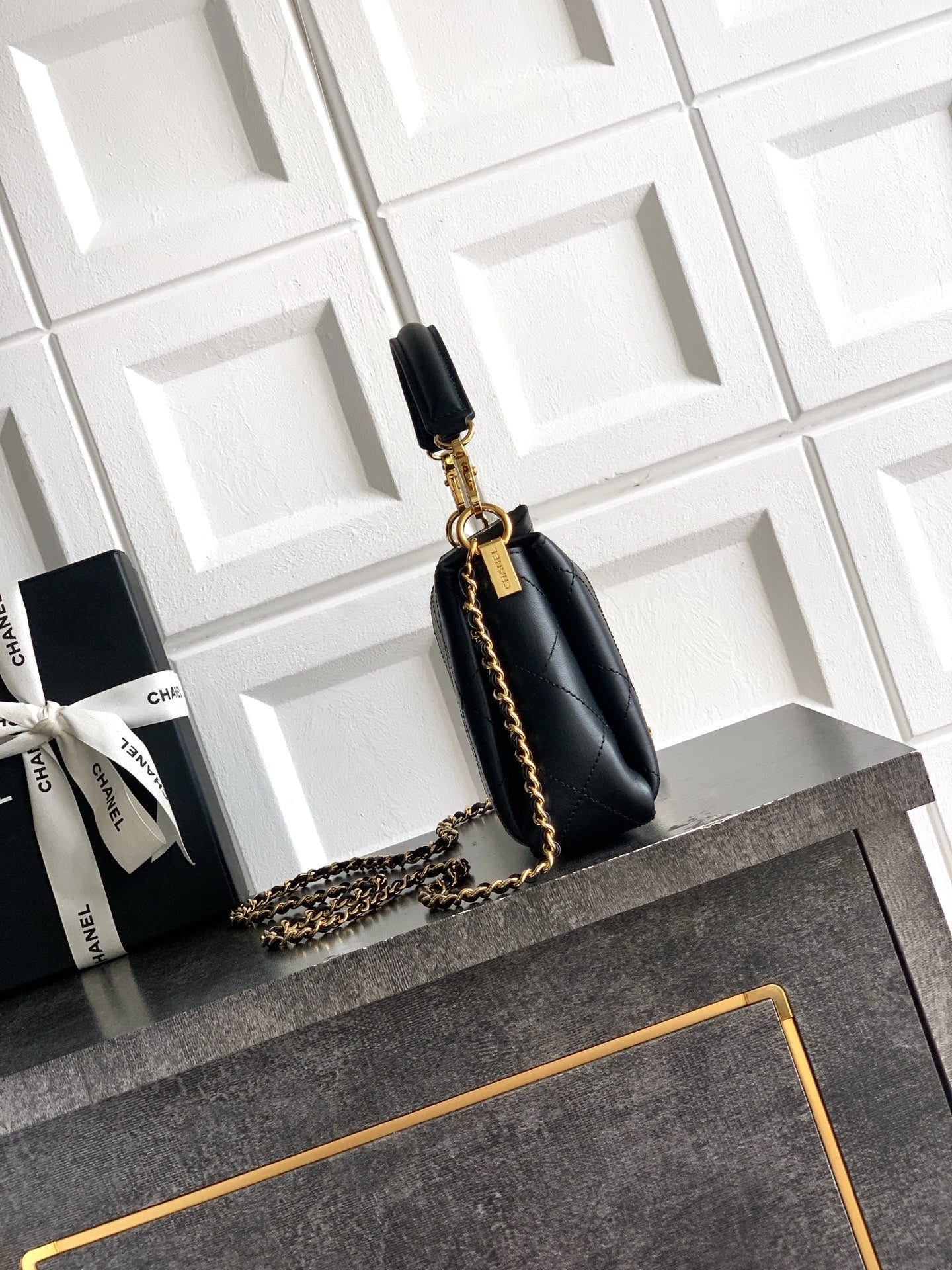 CC 26s Boho Mini Top Closure Bag Black Lambskin