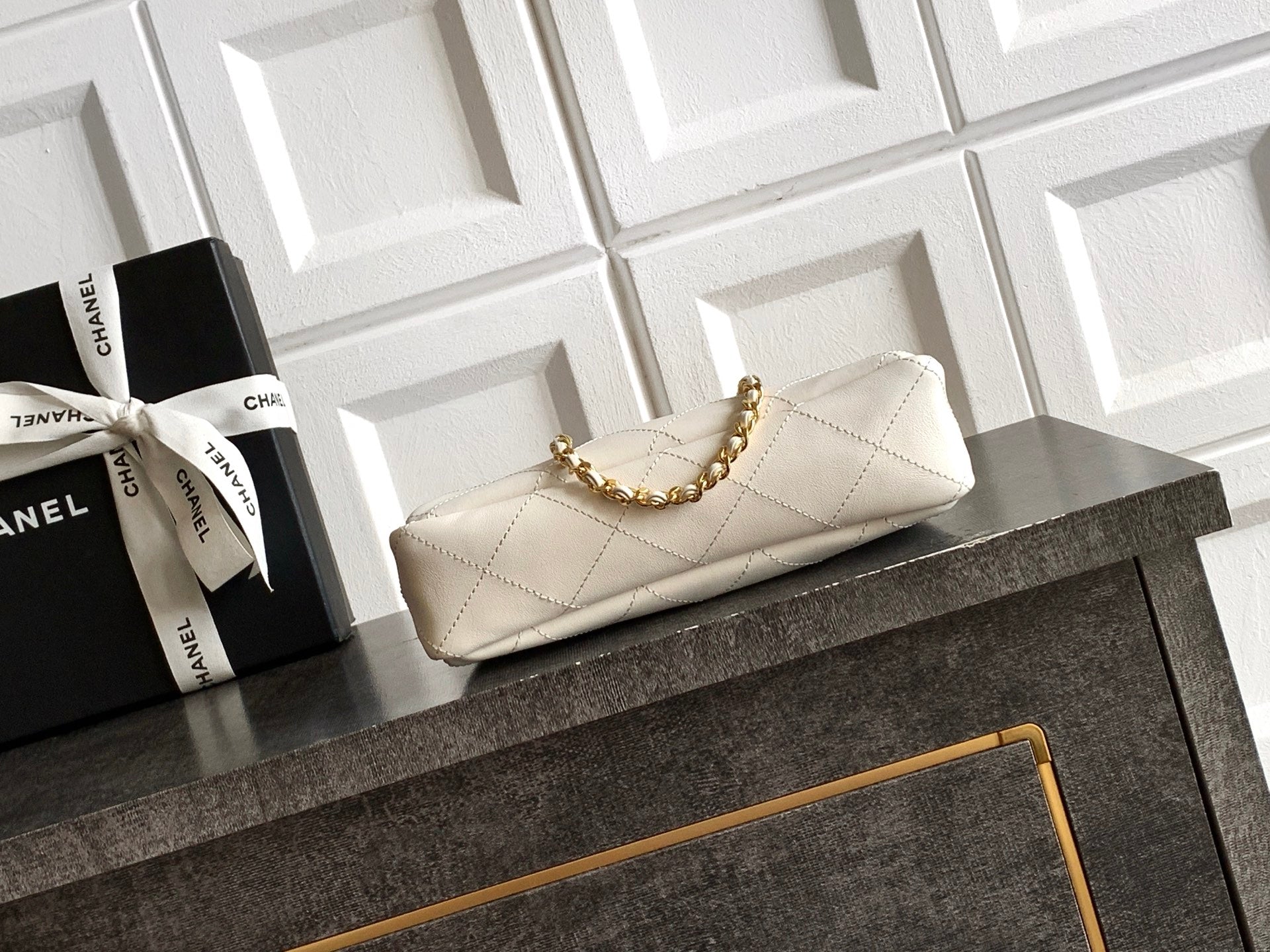 CC 26s Boho Mini Top Closure Bag White Lambskin