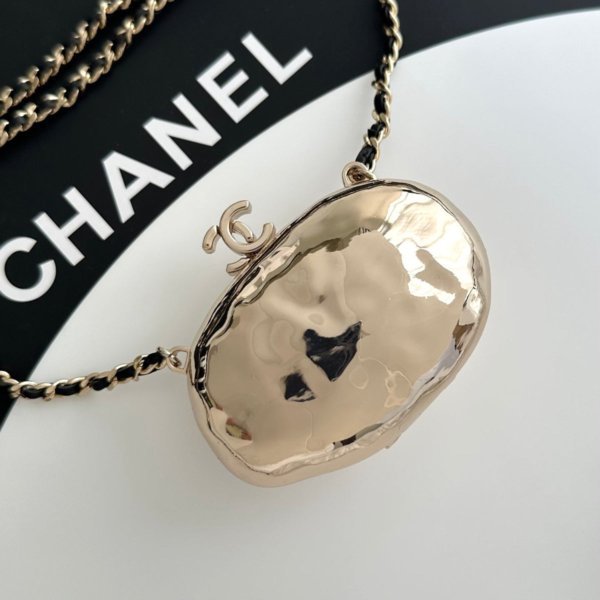 Chanel 2026 Pouch With Chain Strap 11cm Gold Hammered Metal