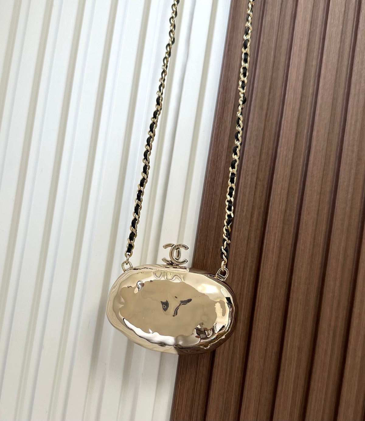 Chanel 2026 Pouch With Chain Strap 11cm Gold Hammered Metal