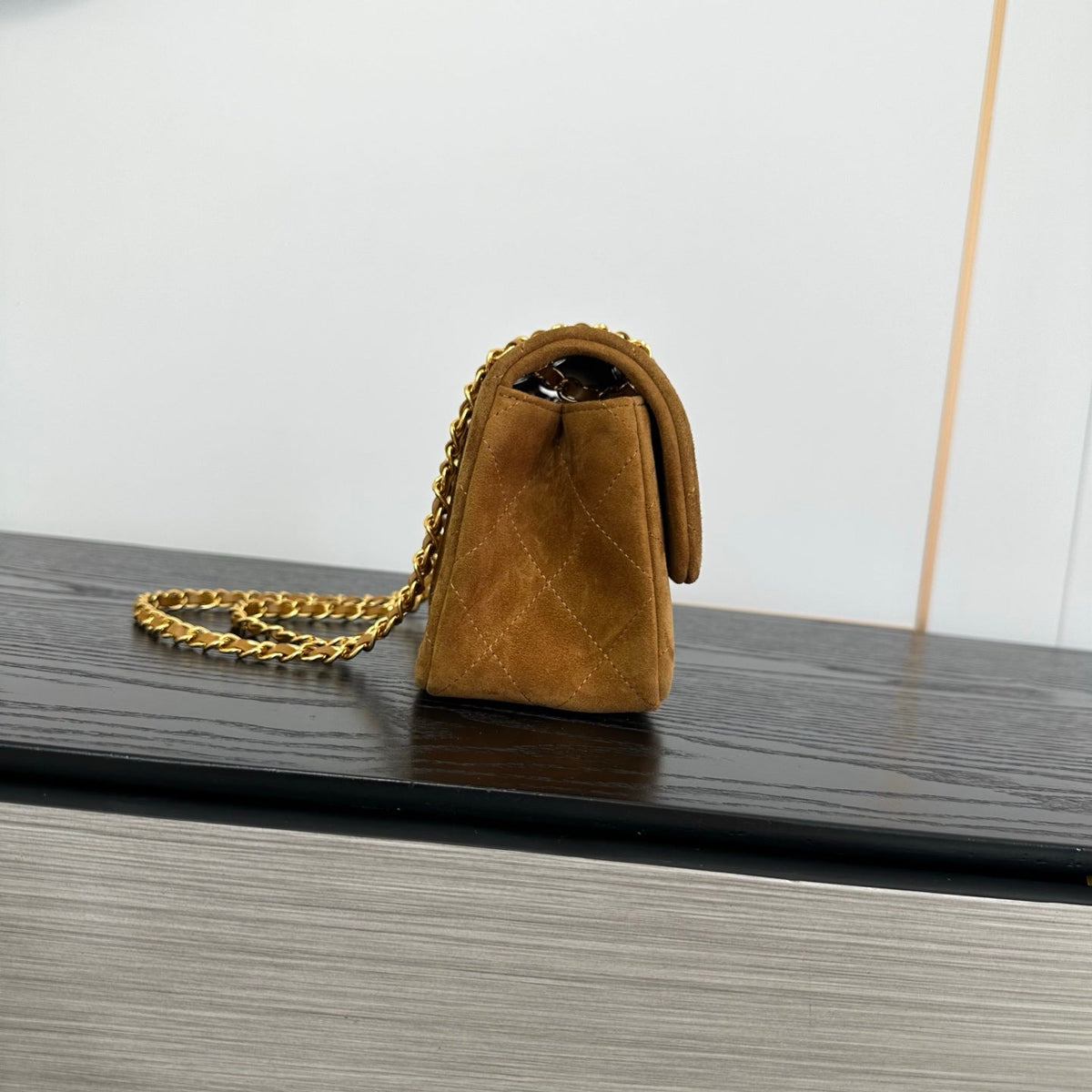 Chanel 2026 Pouch With Chain Strap 22cm Brown Suede