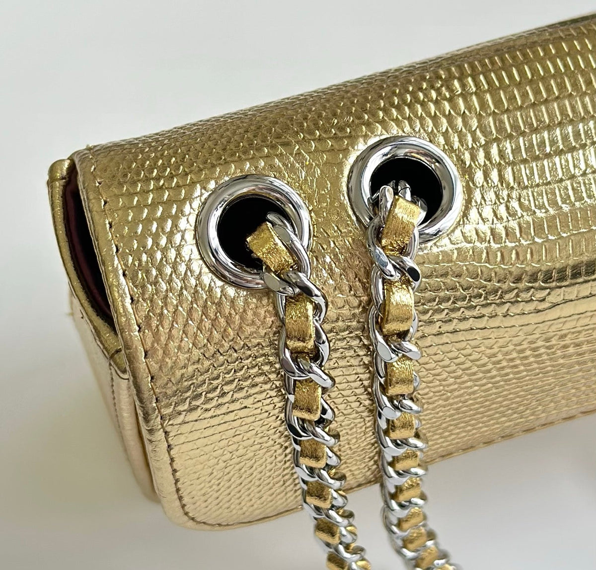 Chanel 2026 Pouch With Chain Strap 21.5cm Gold Metallic Lizard