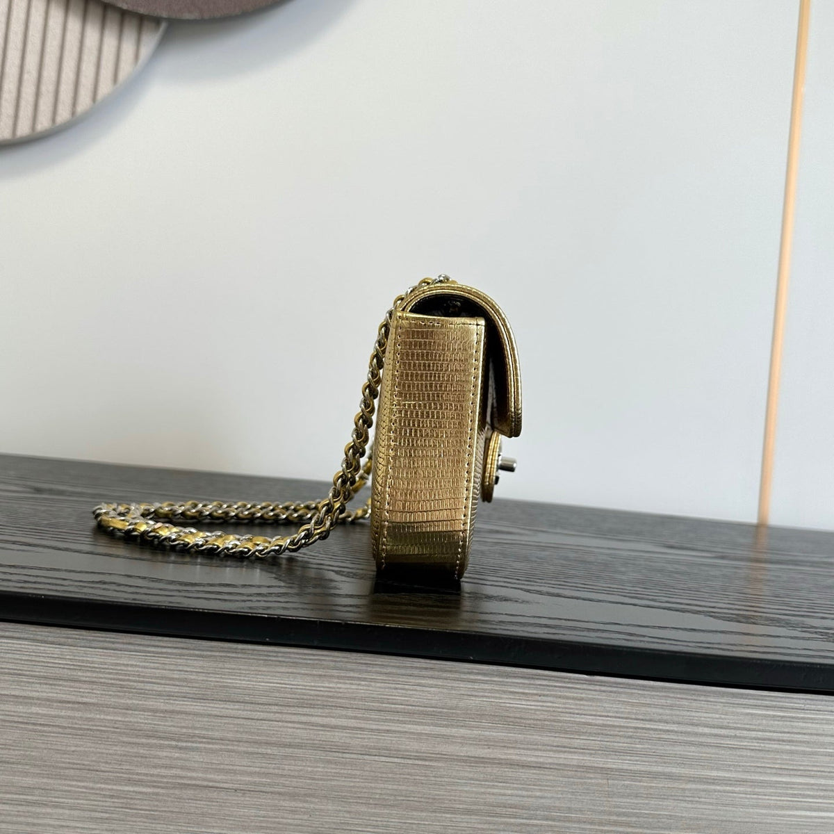 Chanel 2026 Pouch With Chain Strap 21.5cm Gold Metallic Lizard