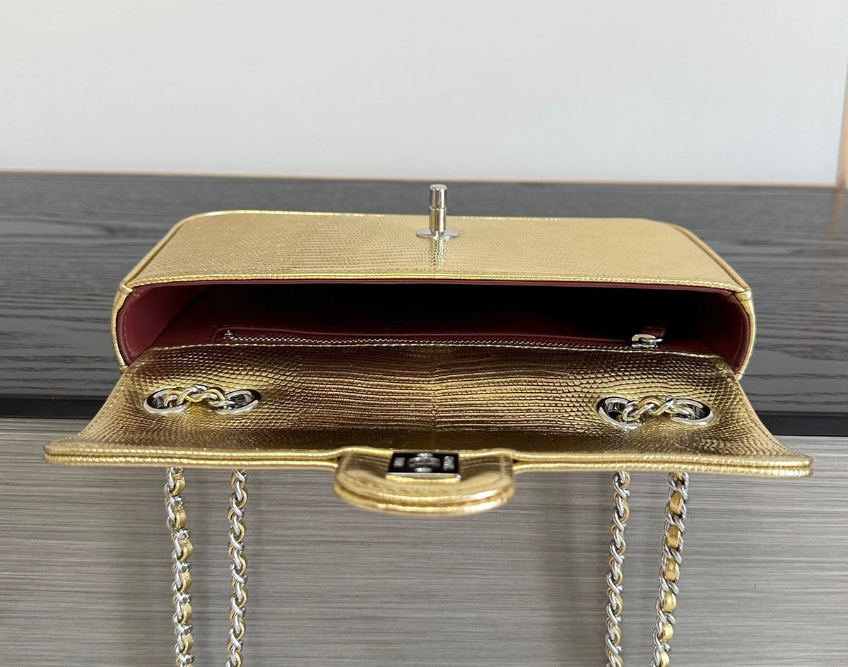 Chanel 2026 Pouch With Chain Strap 21.5cm Gold Metallic Lizard