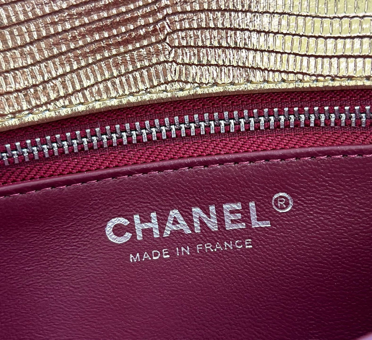 Chanel 2026 Pouch With Chain Strap 21.5cm Gold Metallic Lizard
