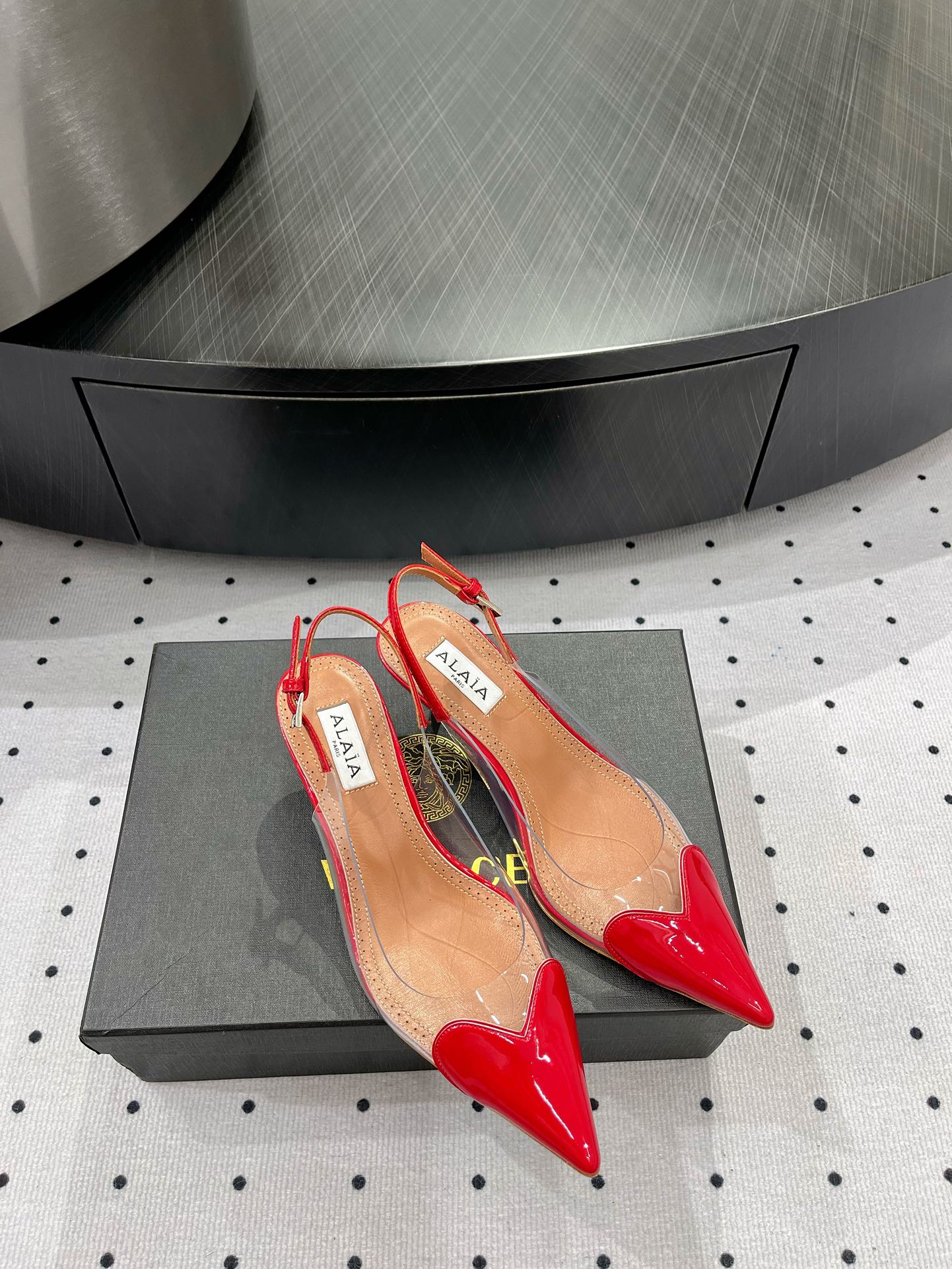 Alaila Le Cœur Slingbacks 60mm In Red Glossy Lambskin 954825