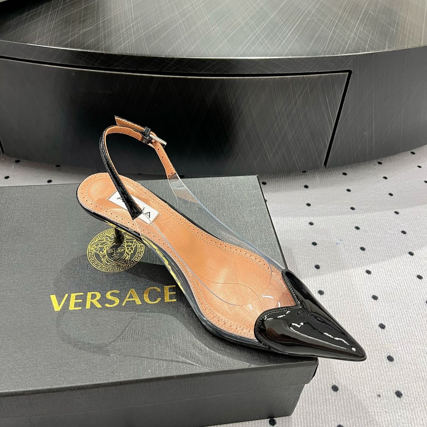 Alaila Le Cœur Slingbacks 60mm In Black Glossy Lambskin 954833