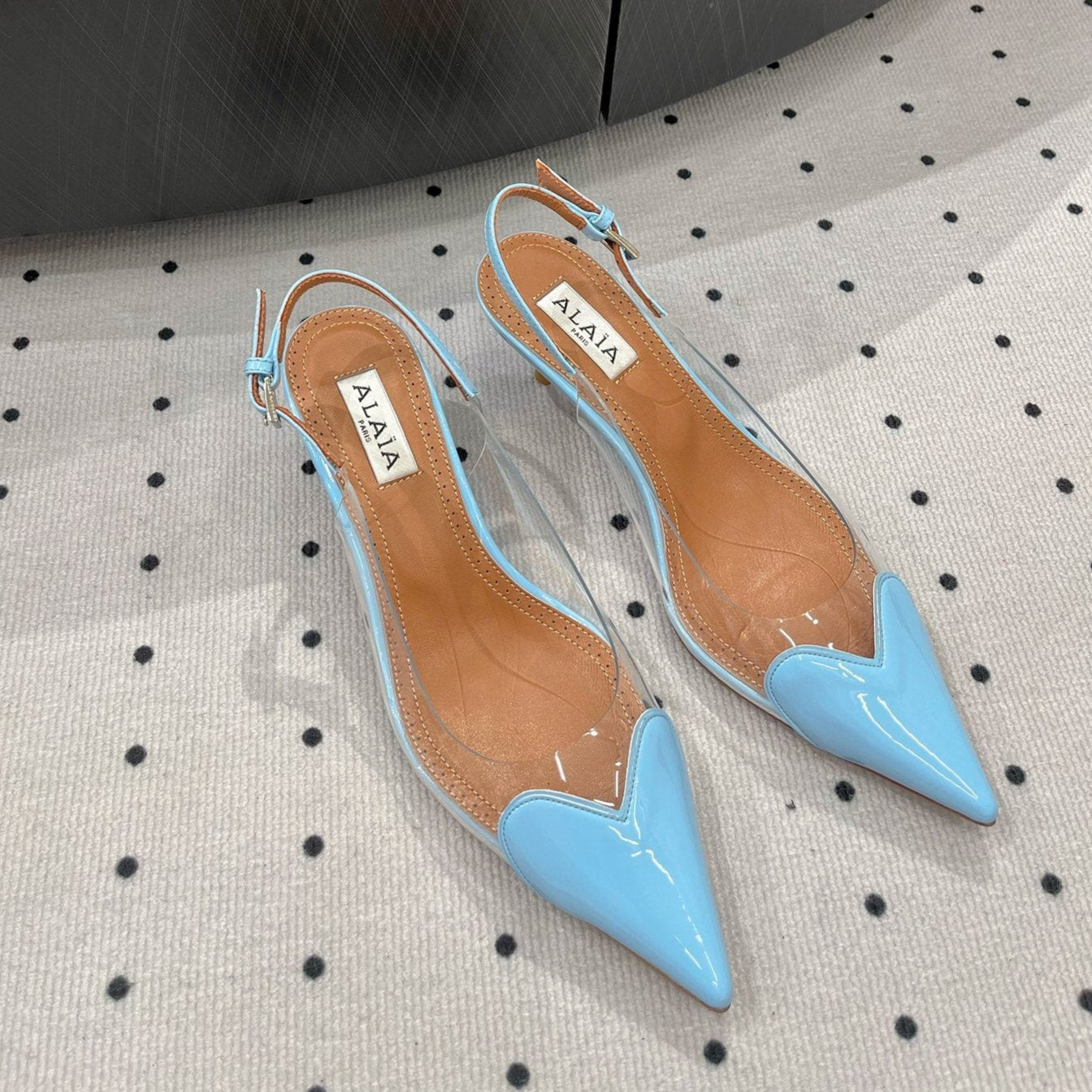 Alaila Le Cœur Slingbacks 60mm In Could Blue Glossy Lambskin 954835