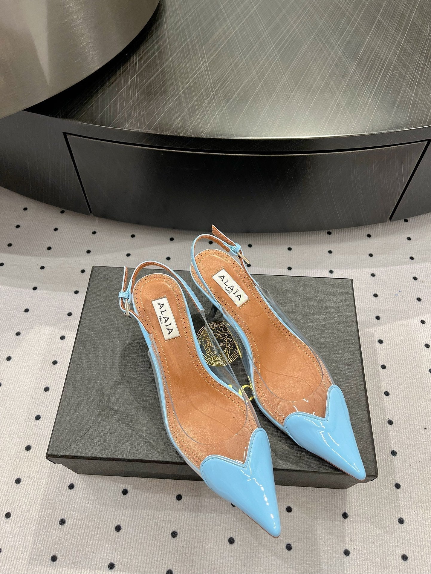 Alaila Le Cœur Slingbacks 60mm In Could Blue Glossy Lambskin 954835