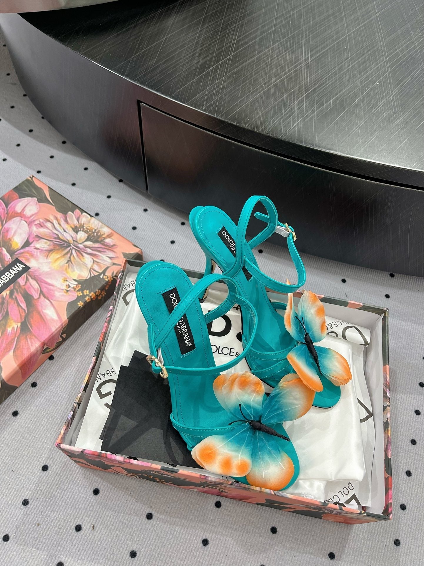 DC 24 Butterfly High Heel Blue Cowhide & Sheepskin 295968