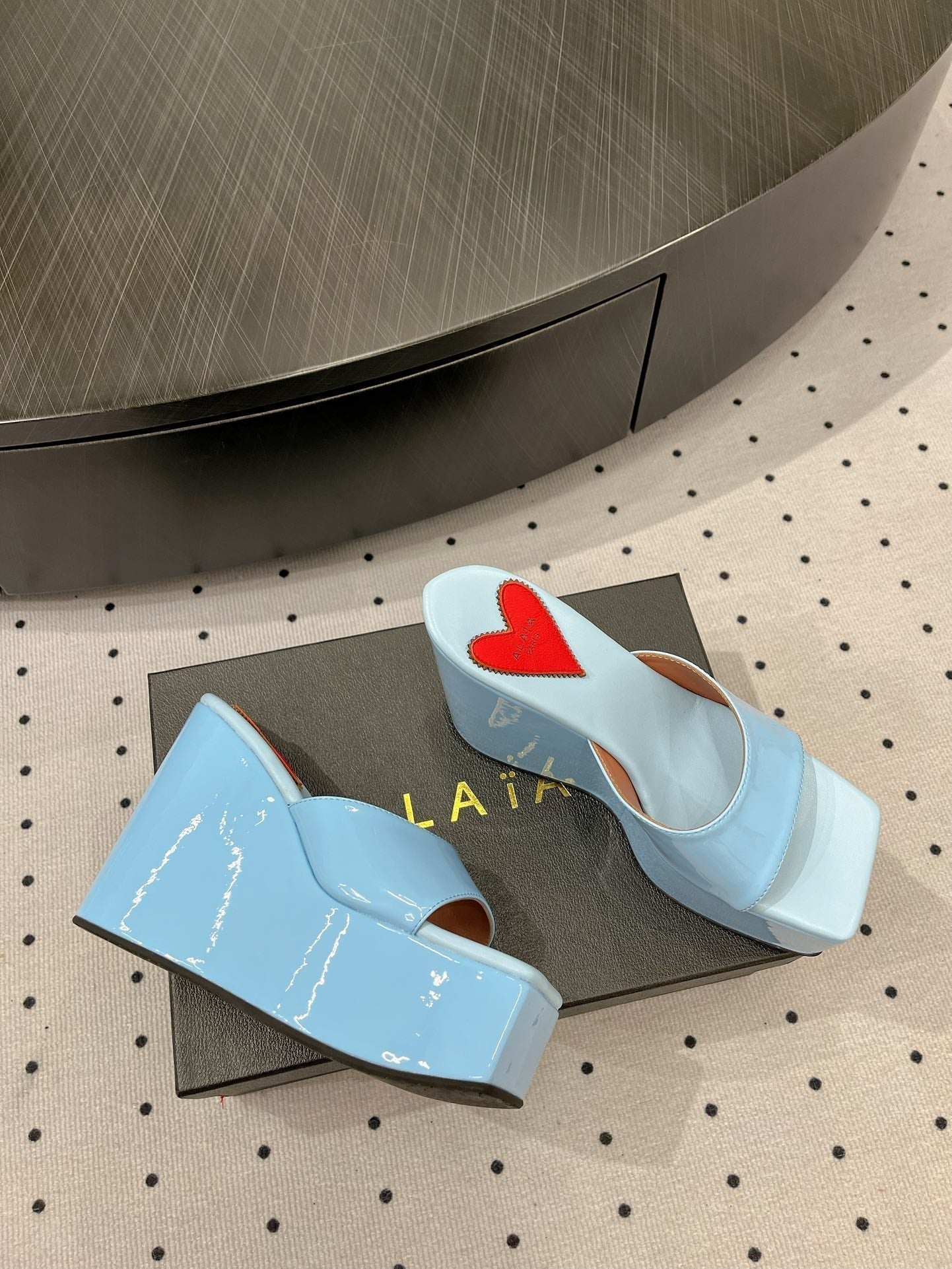 Alaila High Sandal 115mm In Could Blue Glossy Lambskin 954868