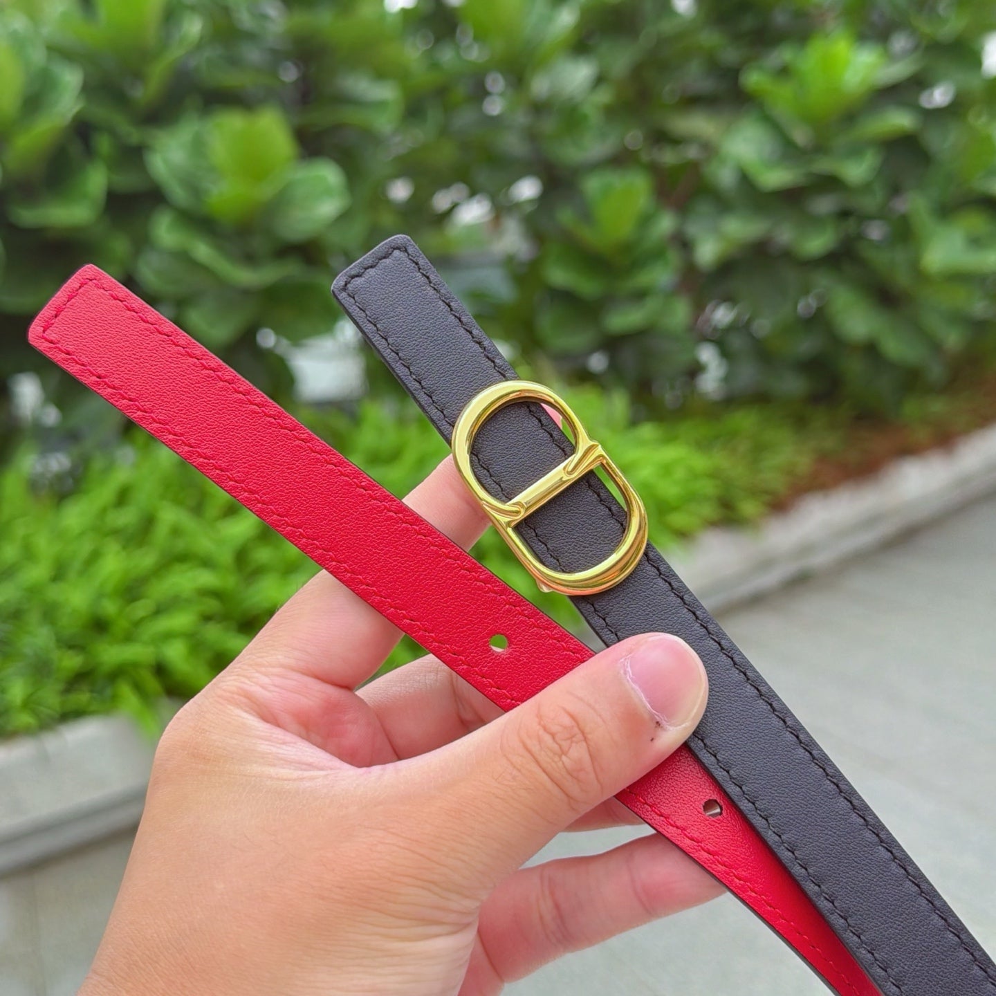 CD 2cm Icon Belt Black Gold Calfskin 203168