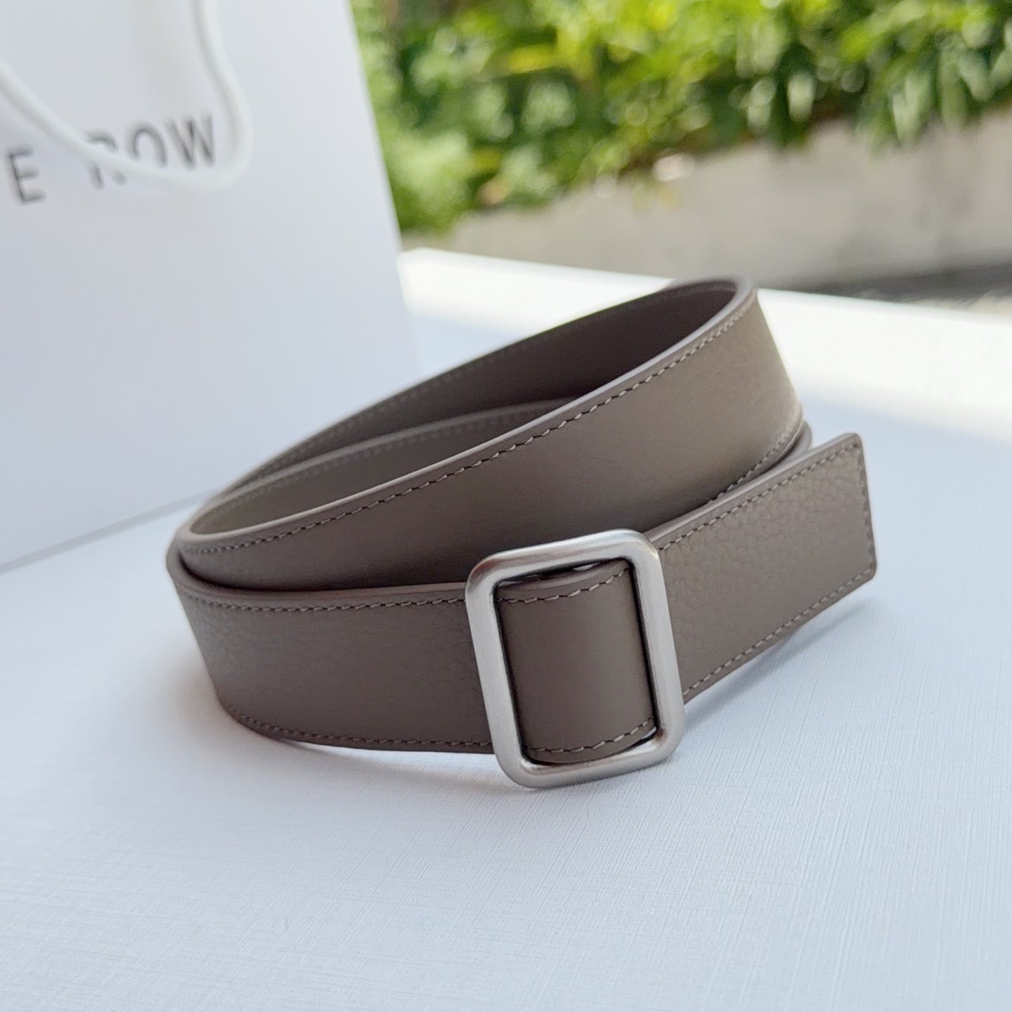 The Row Jin Belt 3cm Taupe Sliver Cowhide 211138