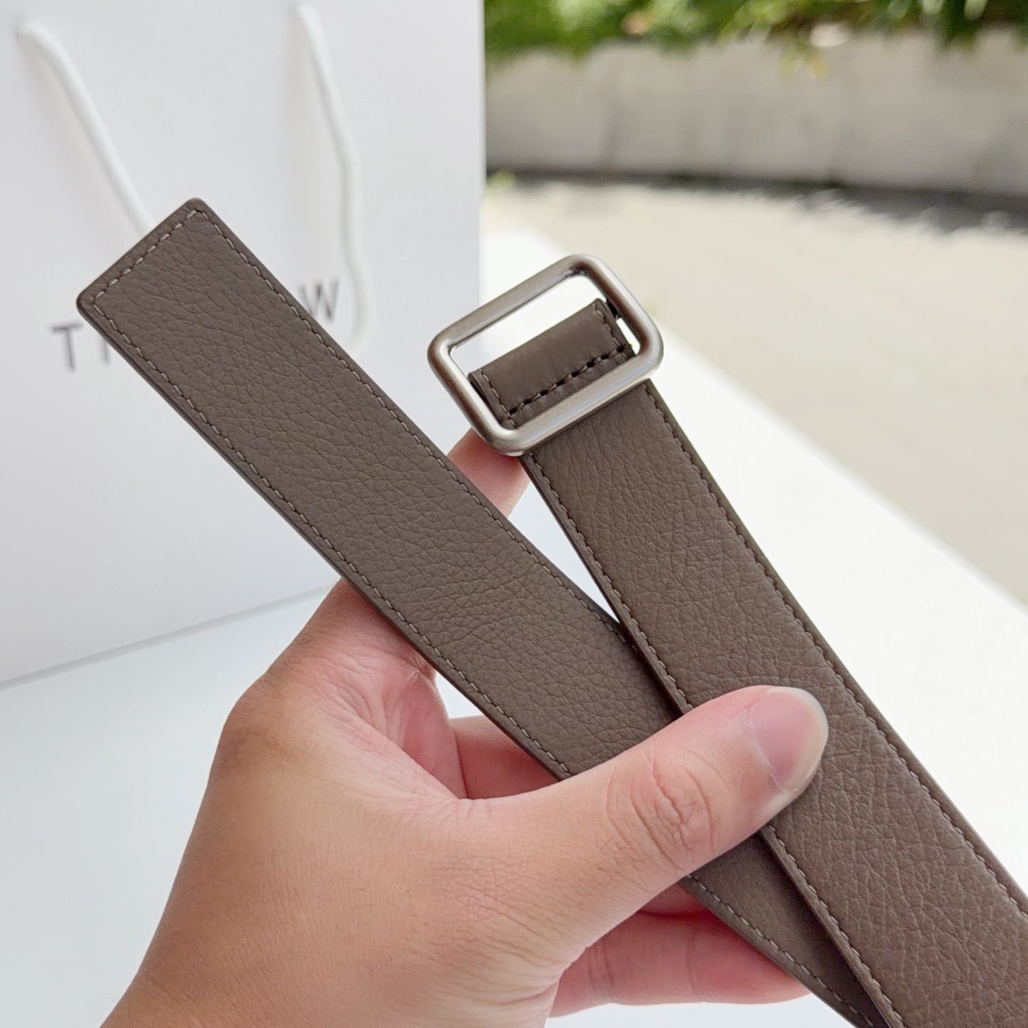 The Row Jin Belt 3cm Taupe Sliver Cowhide 211138
