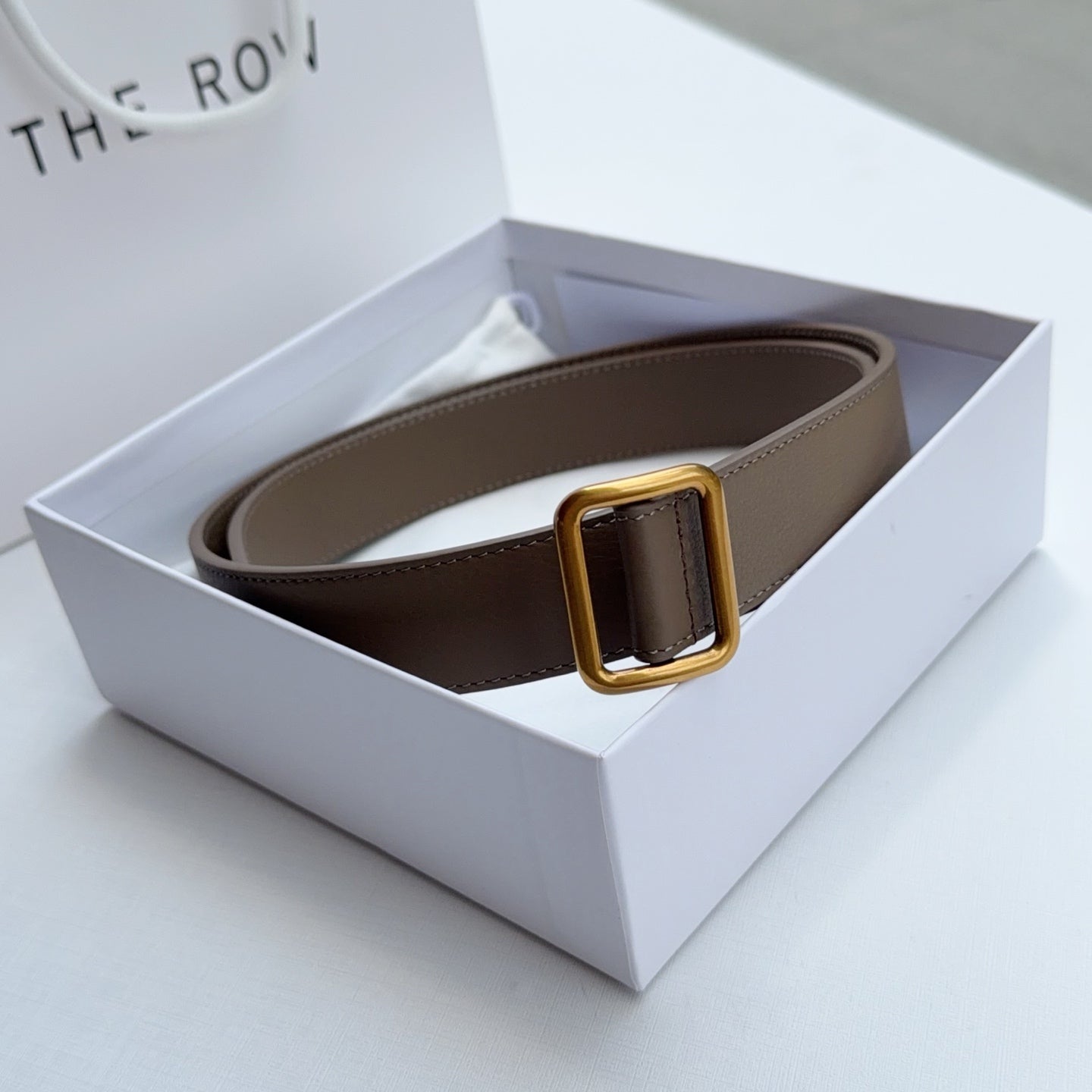 The Row Jin Belt 3cm Taupe Gold Cowhide 211139
