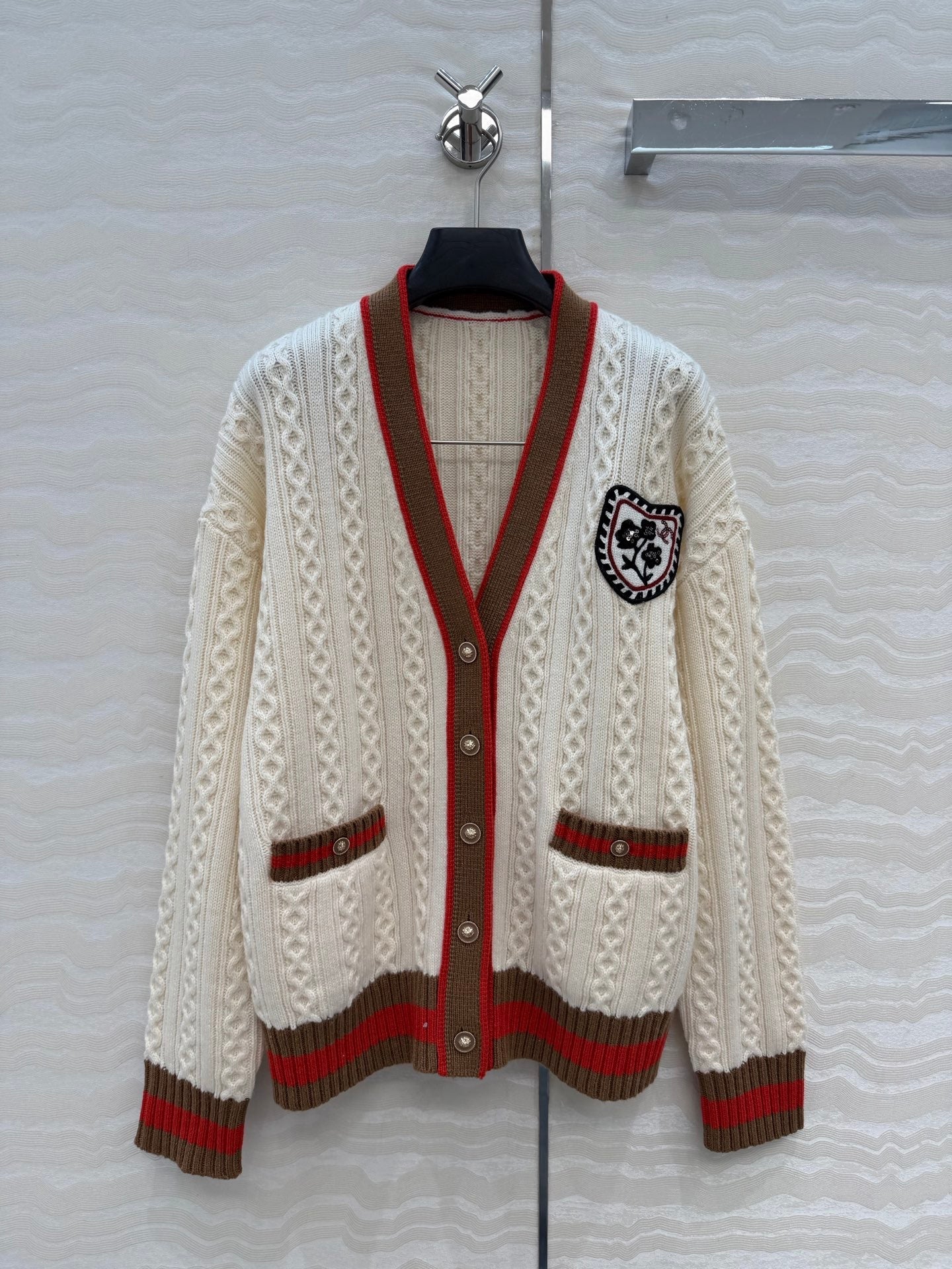 CC Spring 26 Cardigan White Brown Red Wool 342796