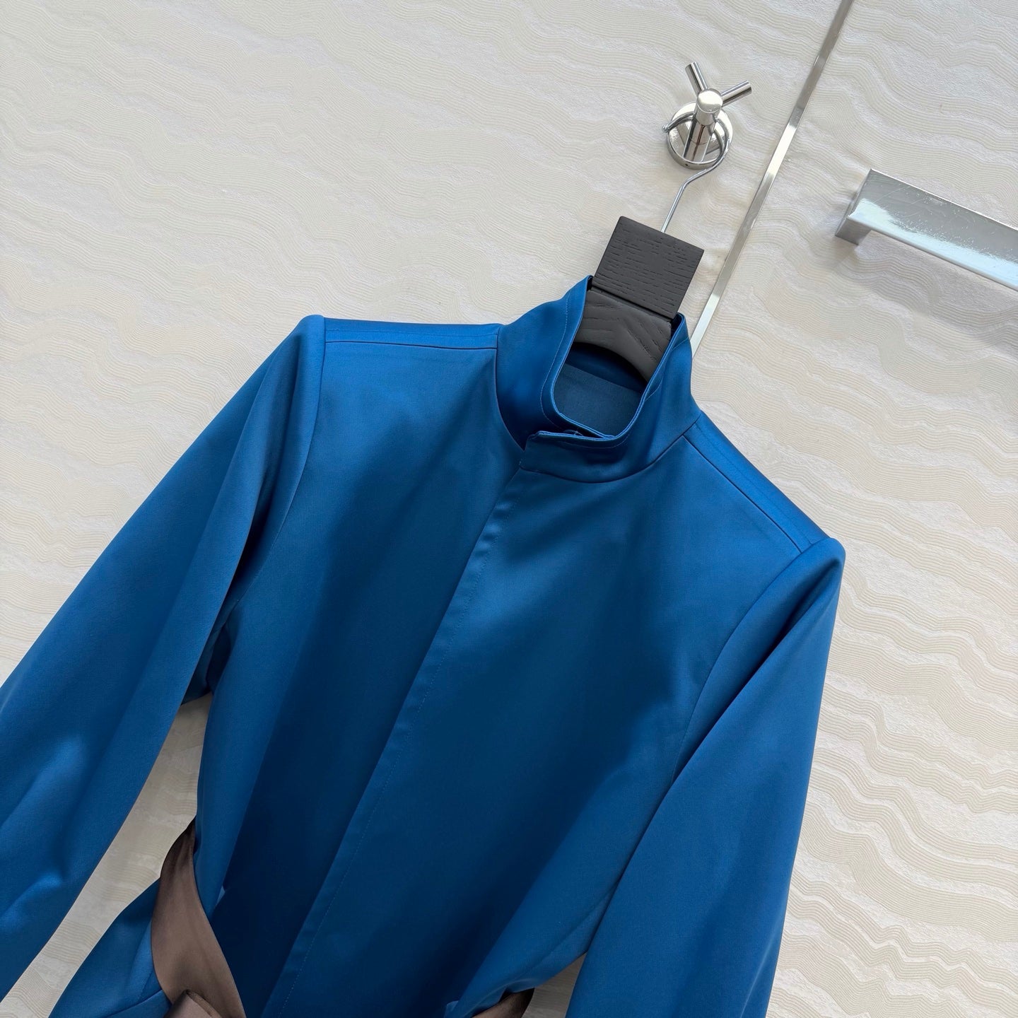 YSL Belted Coat Stonewash Blue Silk Satin 341266