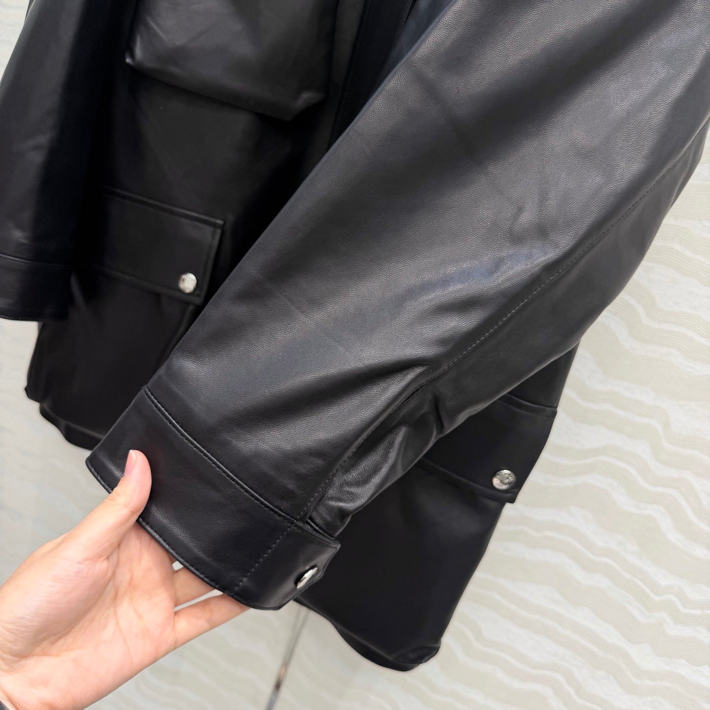 Prada 26S  Biker Jacket Long Black Leather Lambskin 341245