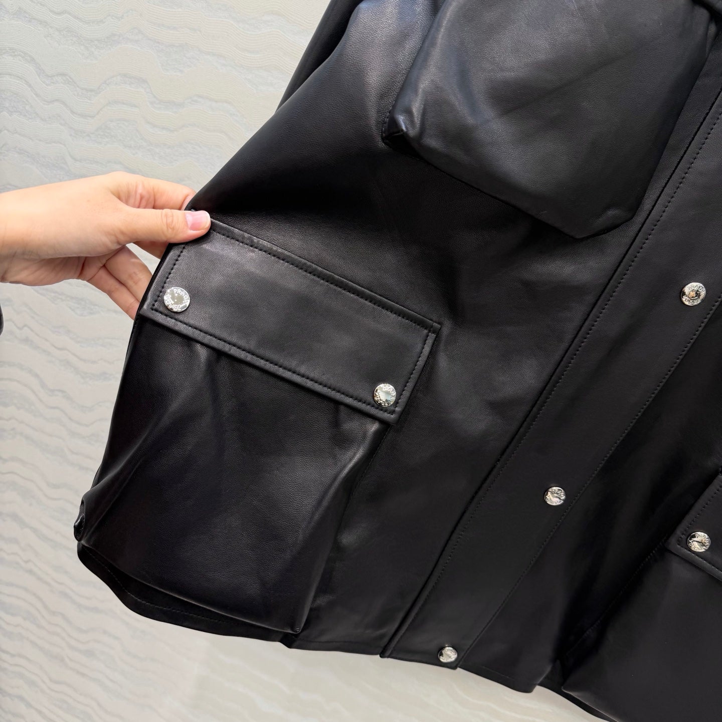 Prada 26S  Biker Jacket Long Black Leather Lambskin 341245
