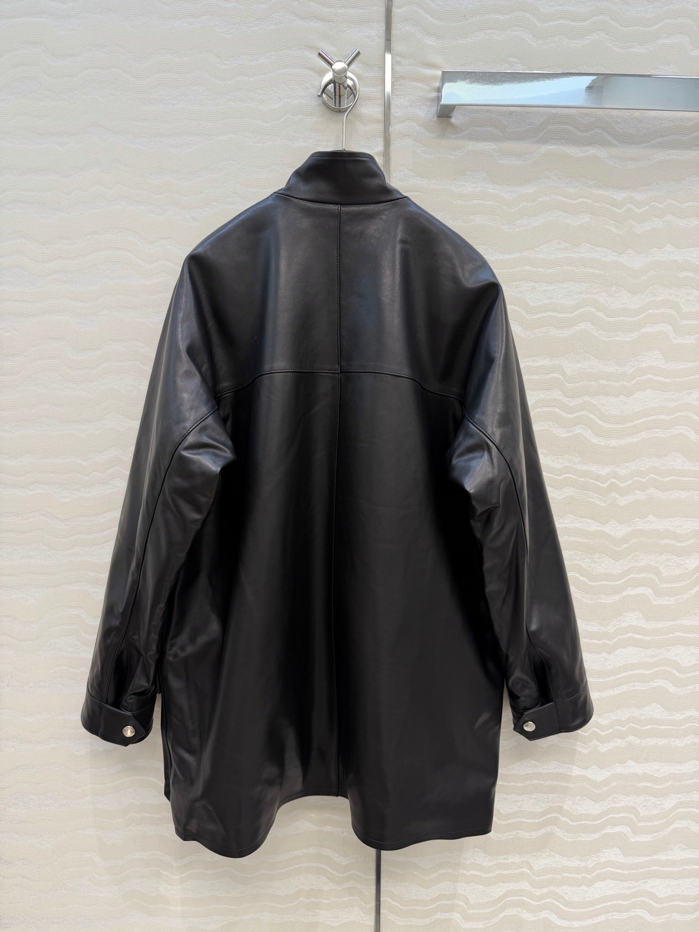 Prada 26S  Biker Jacket Long Black Leather Lambskin 341245
