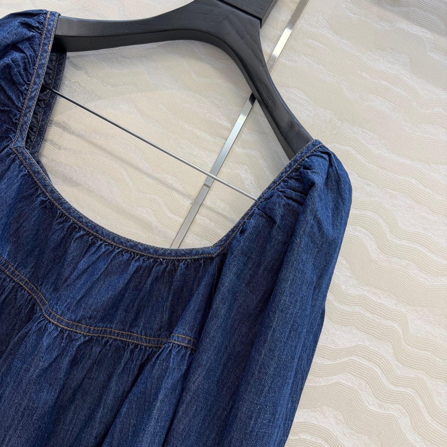 YSL Ruffled Crop Top In Indigo Denim 405976