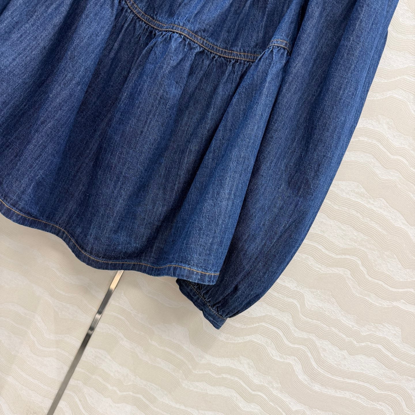 YSL Ruffled Crop Top In Indigo Denim 405976