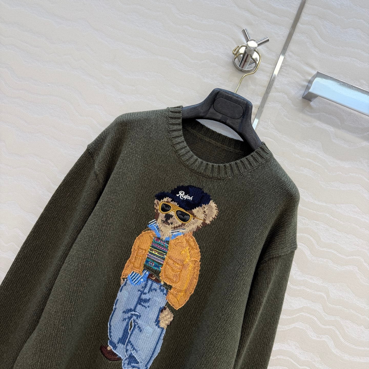 Ralph Lauren Polo Bear Jumper Olive Cotton 413078