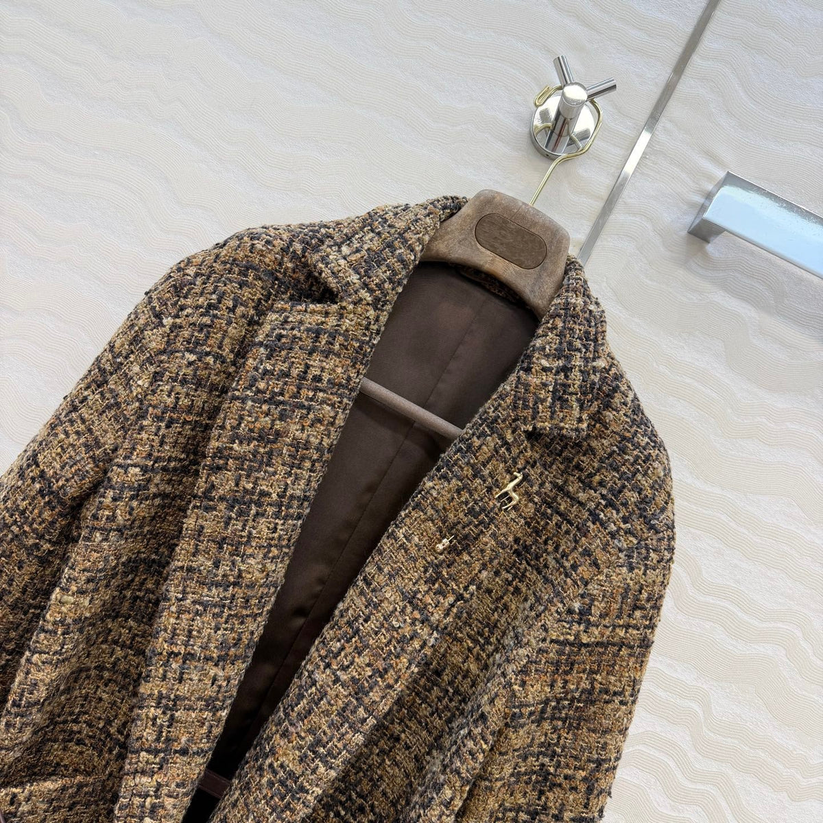 LP 26s Belted Tweed Blazer Coat Brown Wool Blend 429462