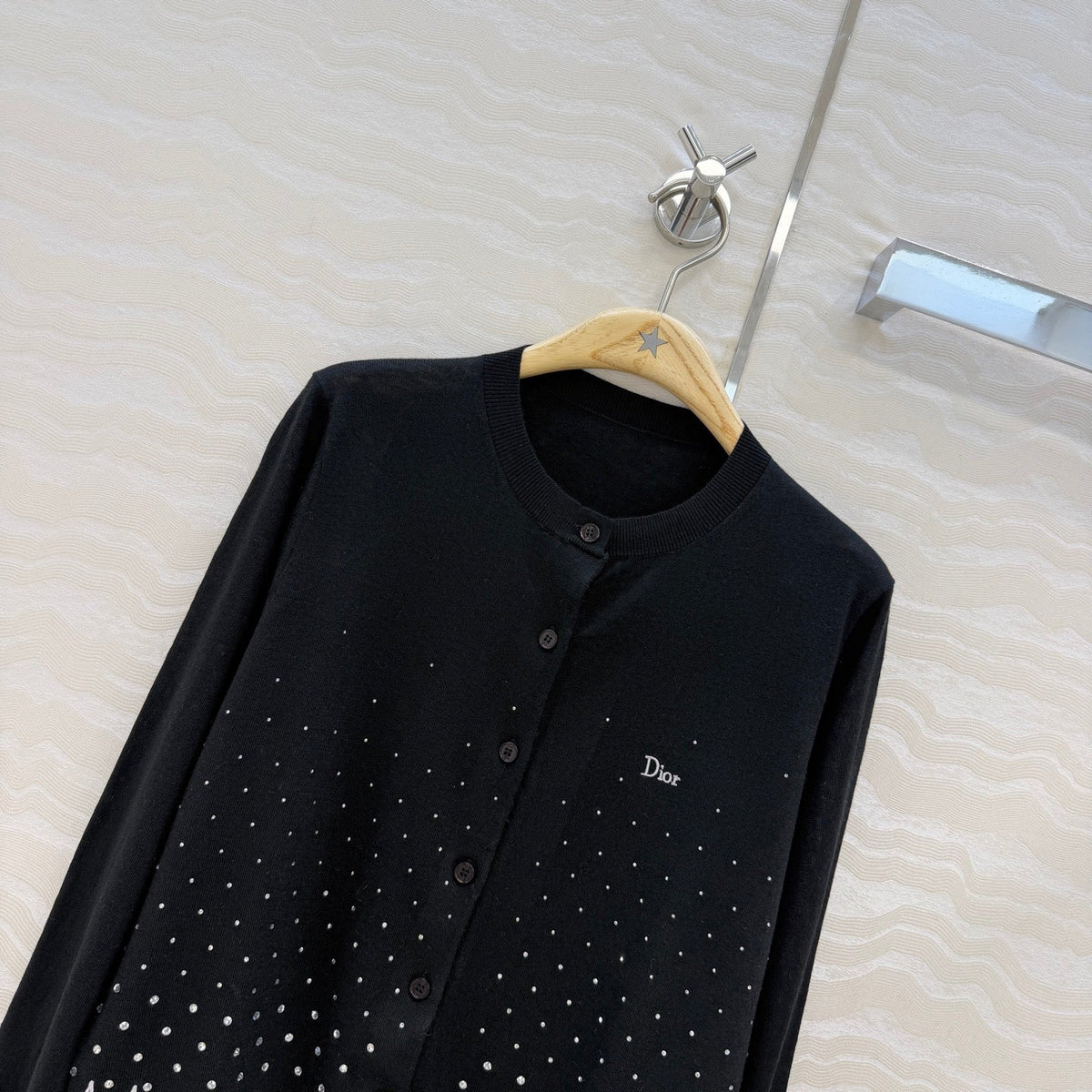 CD 26s Rhinestone Knit Cardigan Black Virgin Wool 429407
