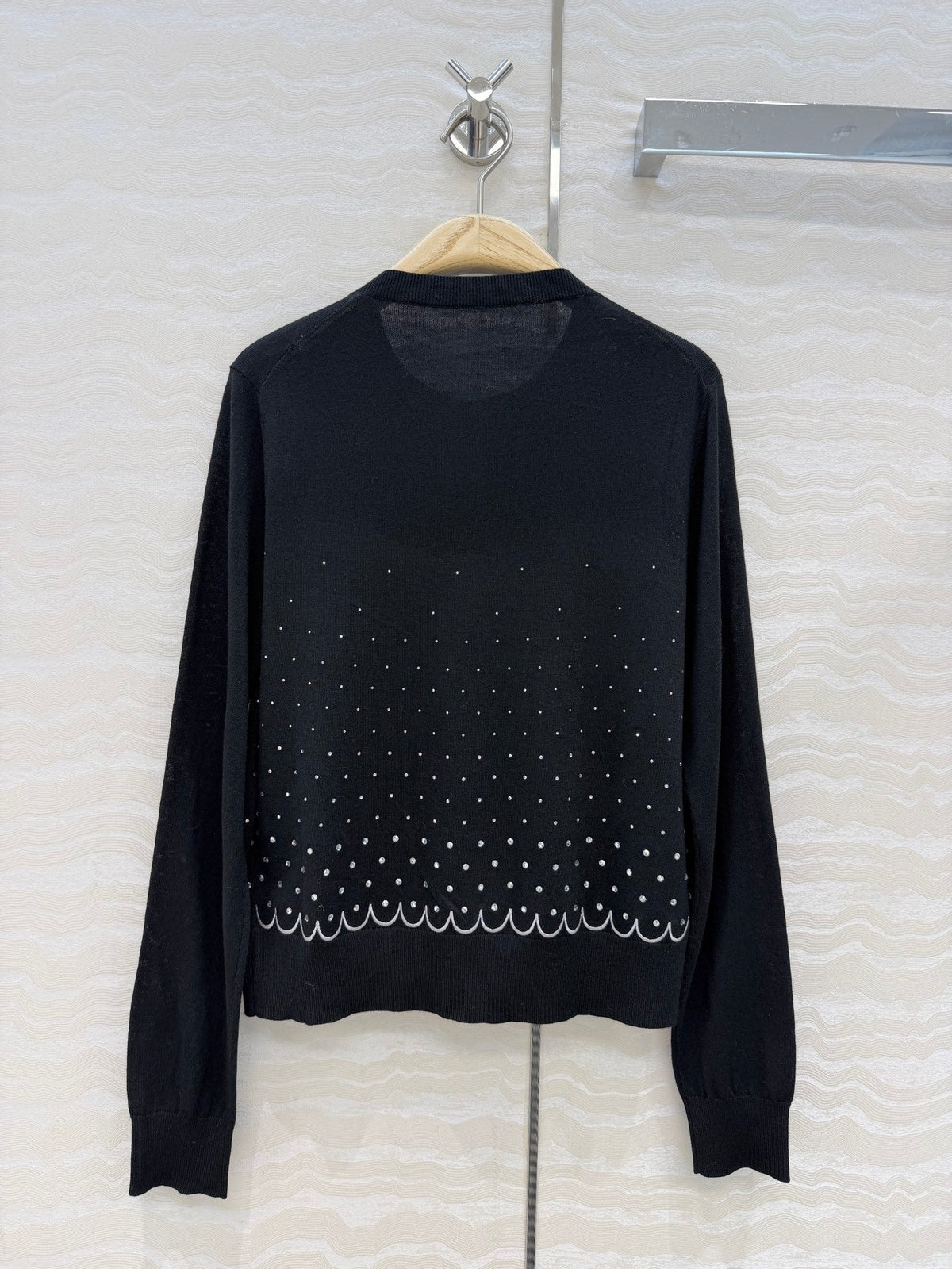 CD 26s Rhinestone Knit Cardigan Black Virgin Wool 429407