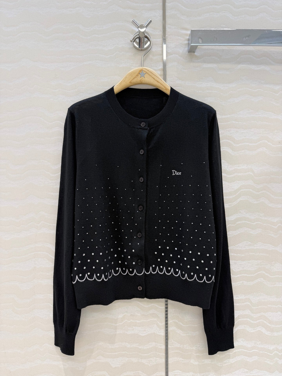 CD 26s Rhinestone Knit Cardigan Black Virgin Wool 429407