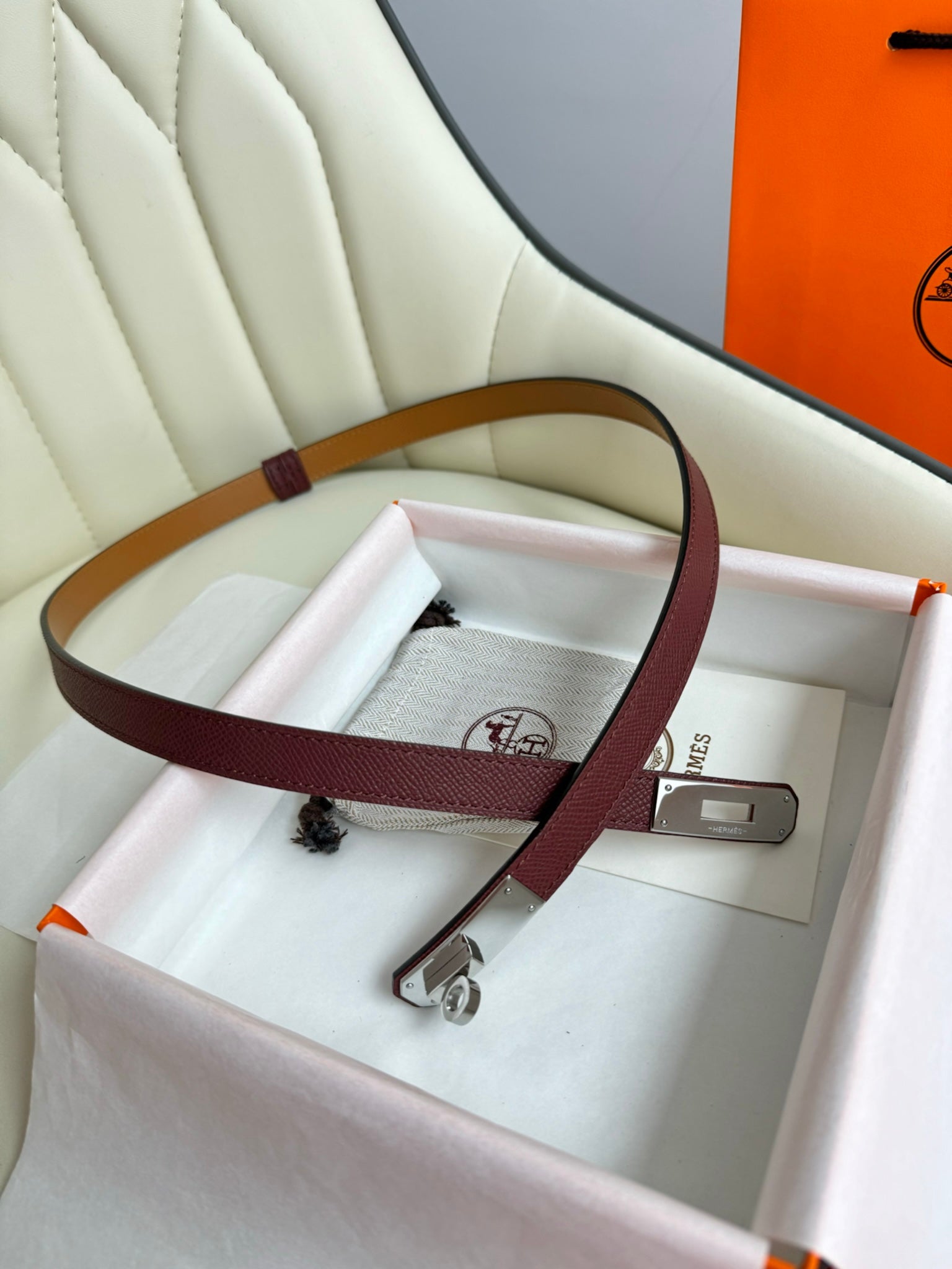 HM Kelly Belt 18mm Burgundy Epsom Leather