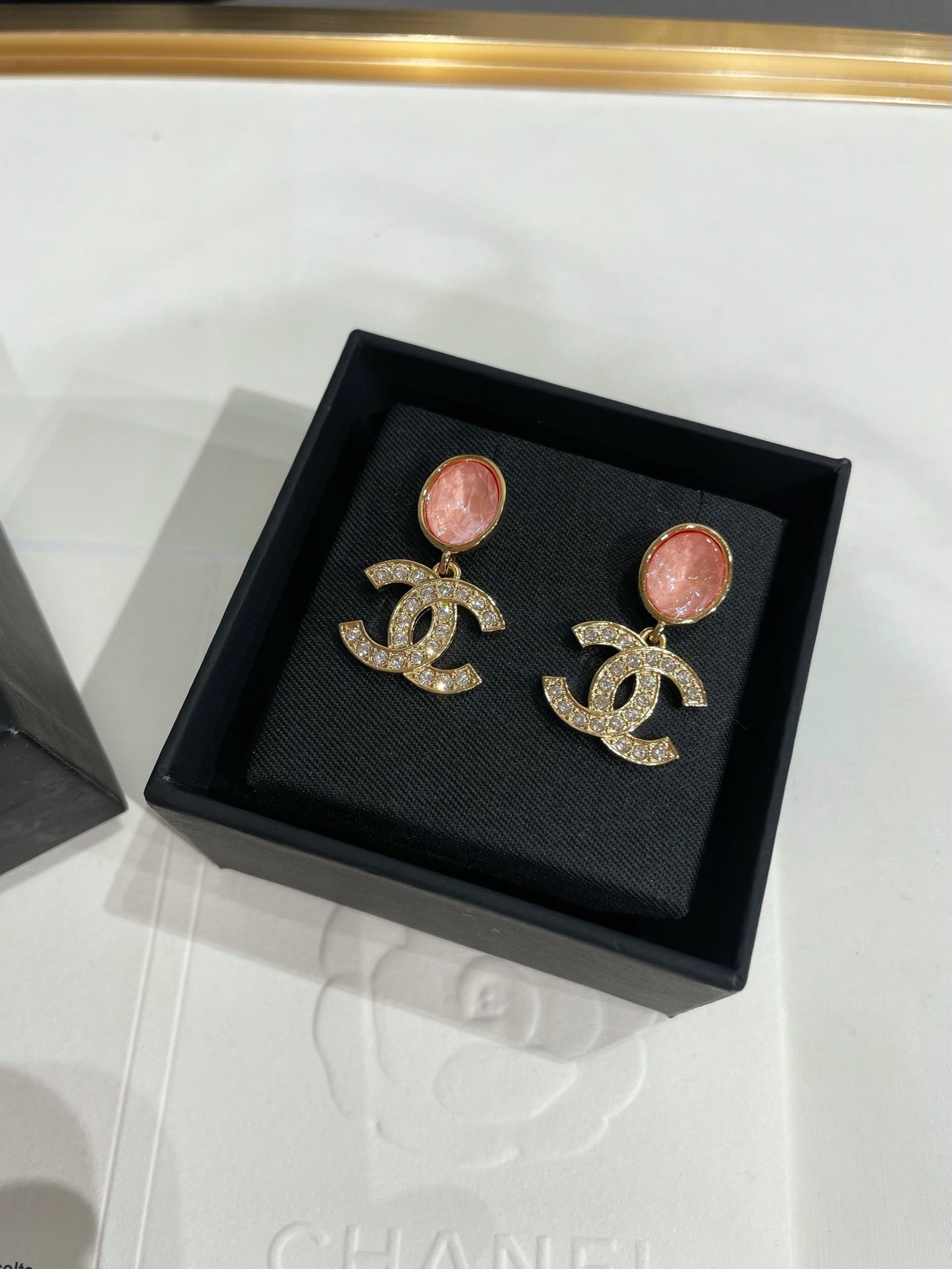 CC 26FW Pink Flower Gold Earrings 021