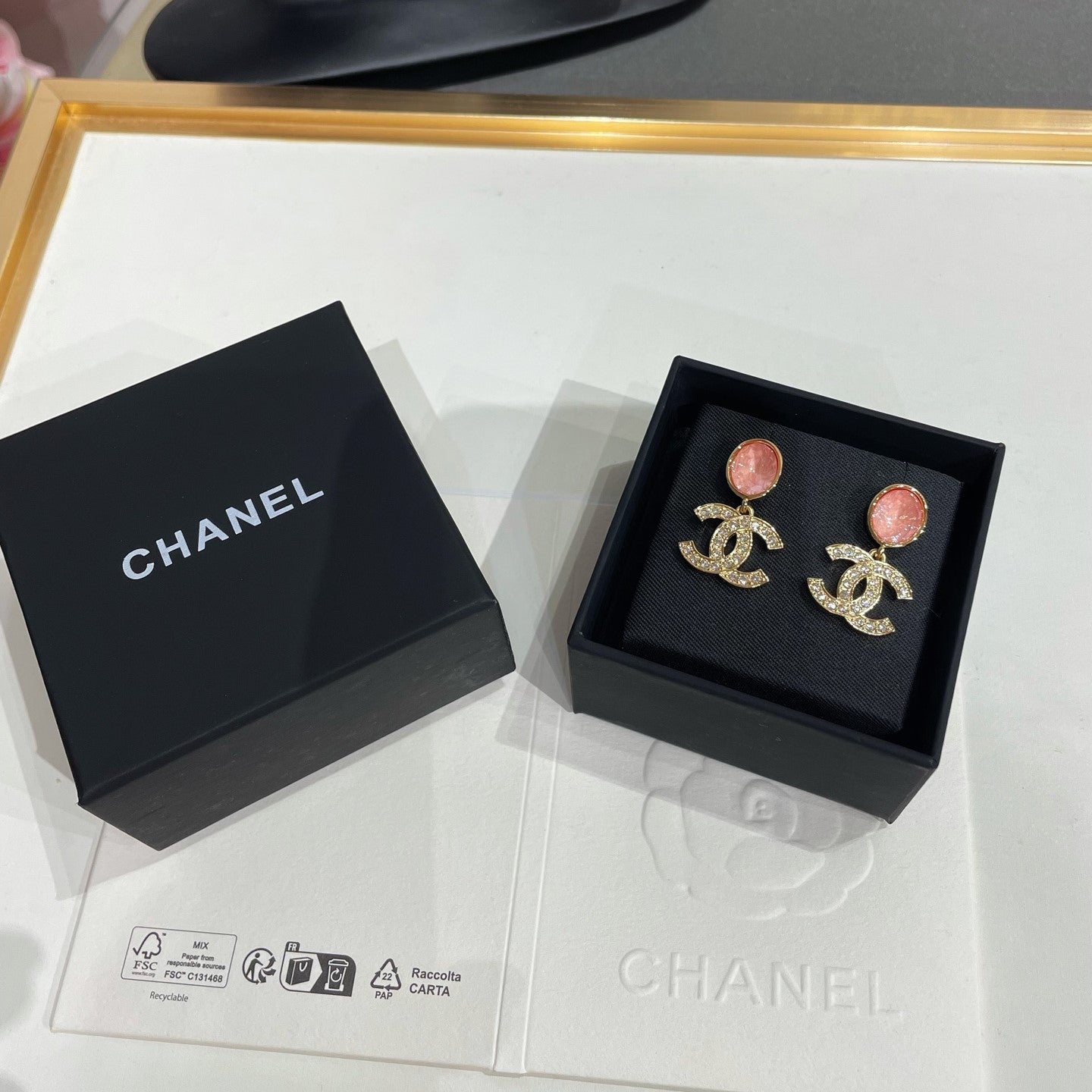 CC 26FW Pink Flower Gold Earrings 021