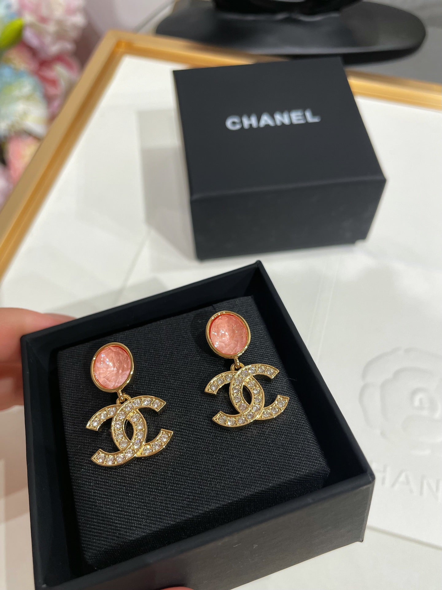 CC 26FW Pink Flower Gold Earrings 021
