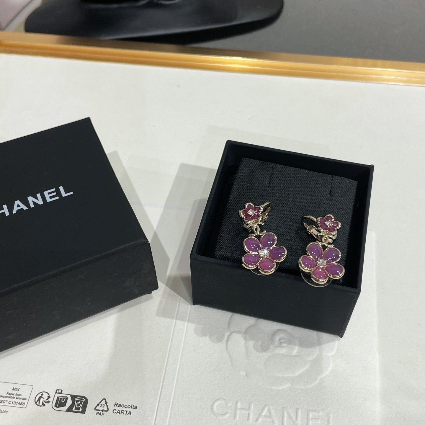 CC 26FW Pink Flower Gold Earrings 020