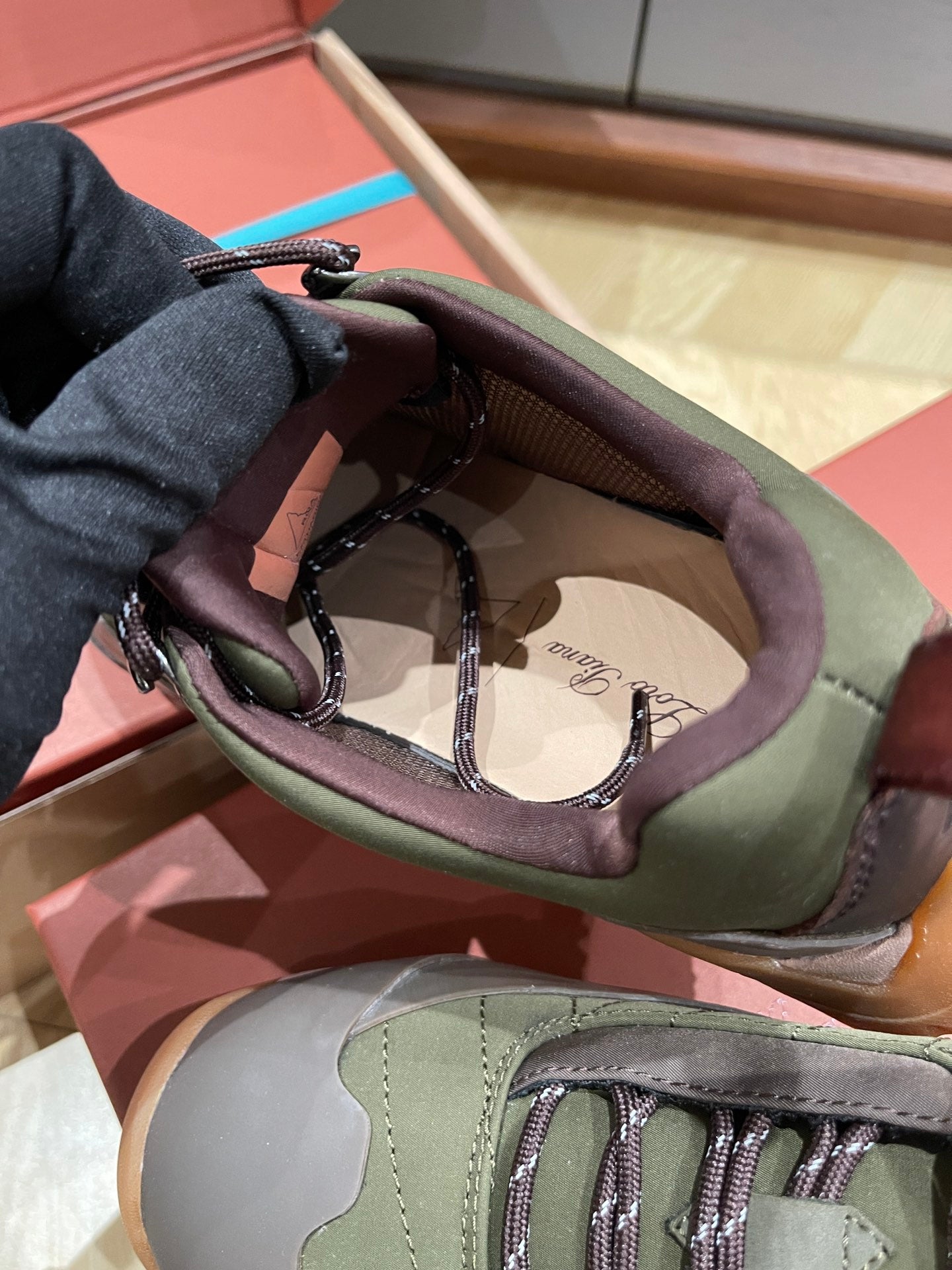 LP Katharina Sneaker Coffee Olive Green Technical Fabric Wool 521685