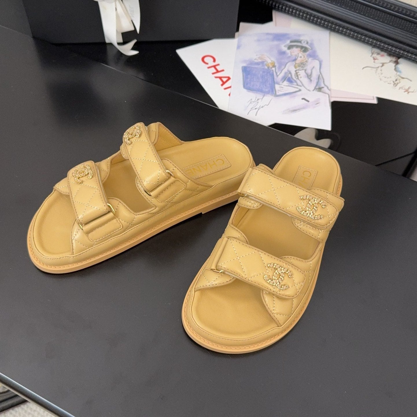 CC 25 Dad Sandal Mule Beige Calfskin