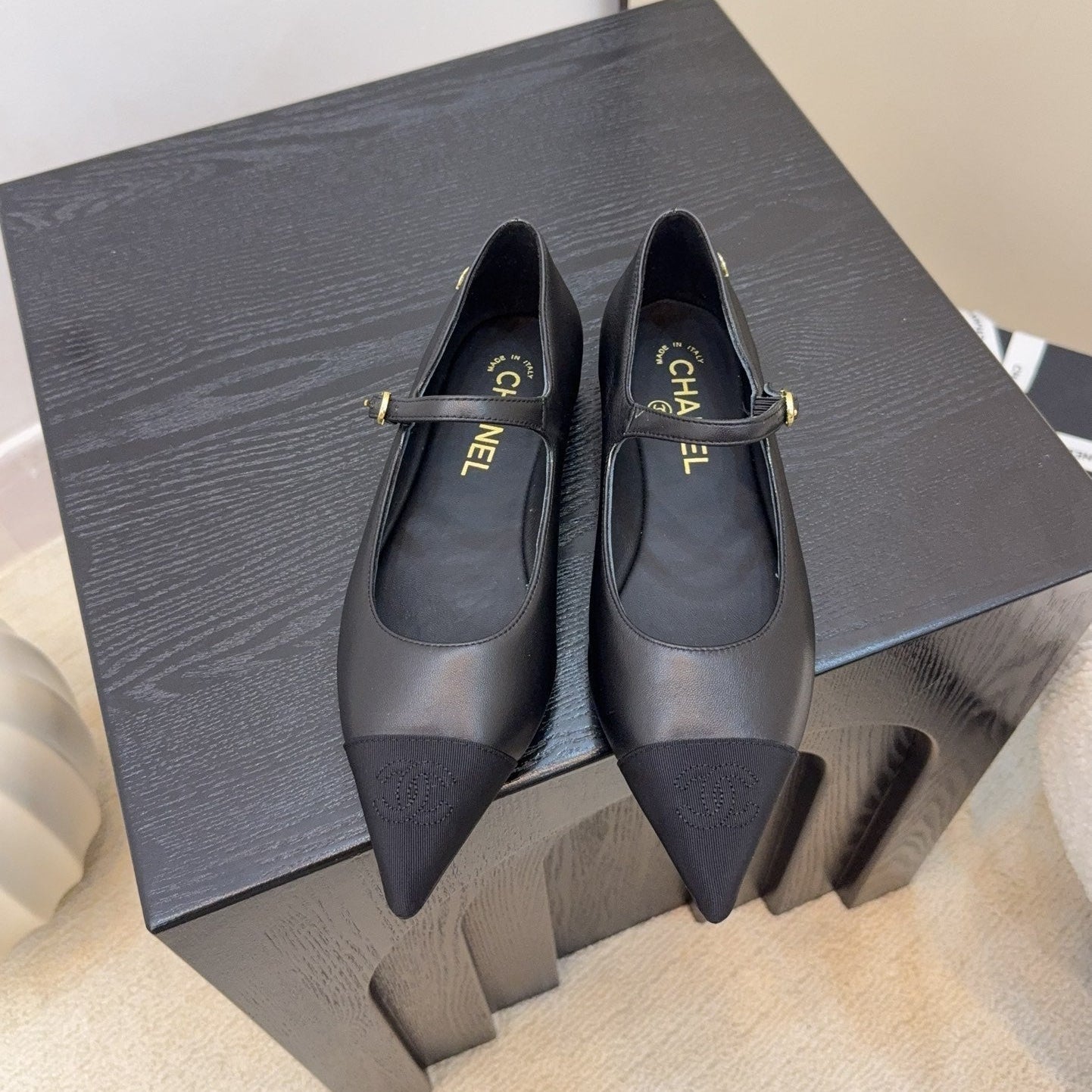 CD FW Mary Janes Black Lambskin & Grosgrain 505042
