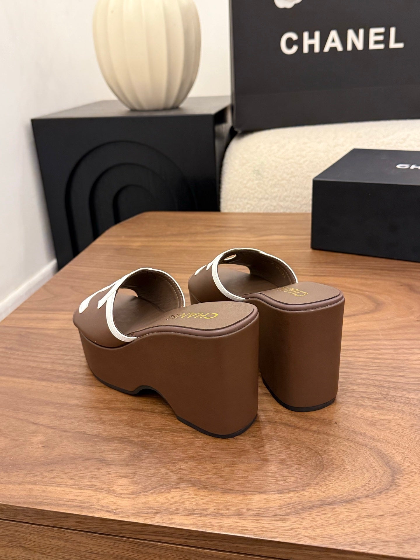 CC 26s Wedge Sandals 95 Mm In Dark Brown Calfskin