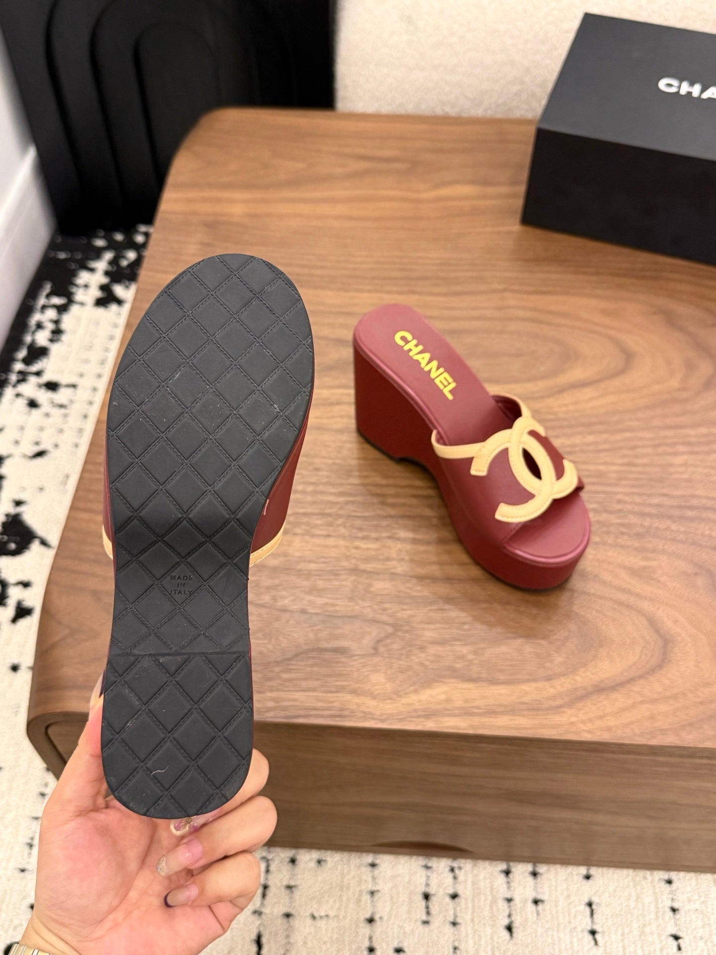 CC 26s Wedge Sandals 95 Mm In Dark Red Calfskin