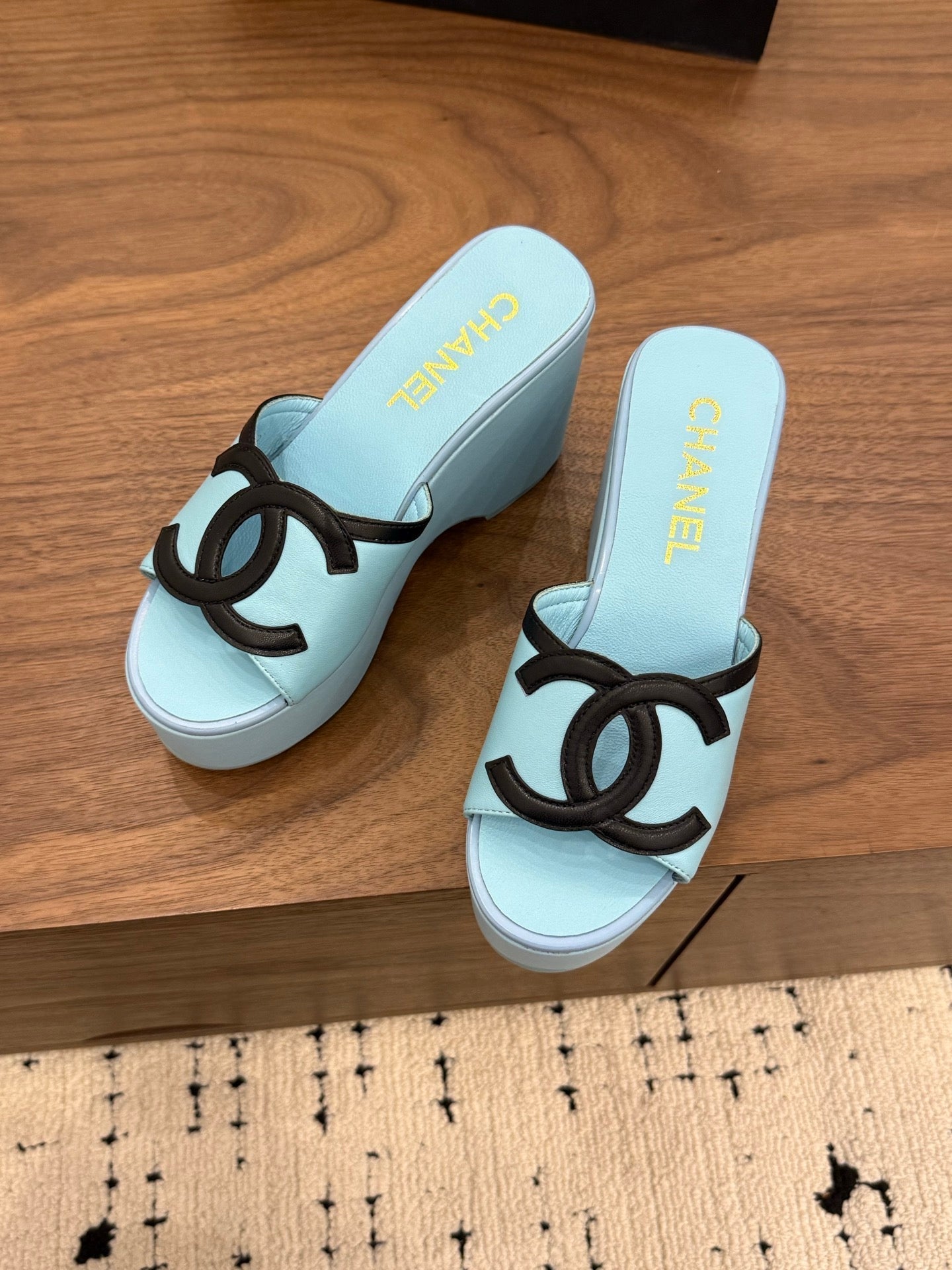 CC 26s Wedge Sandals 95 Mm In Pastel Blue Calfskin