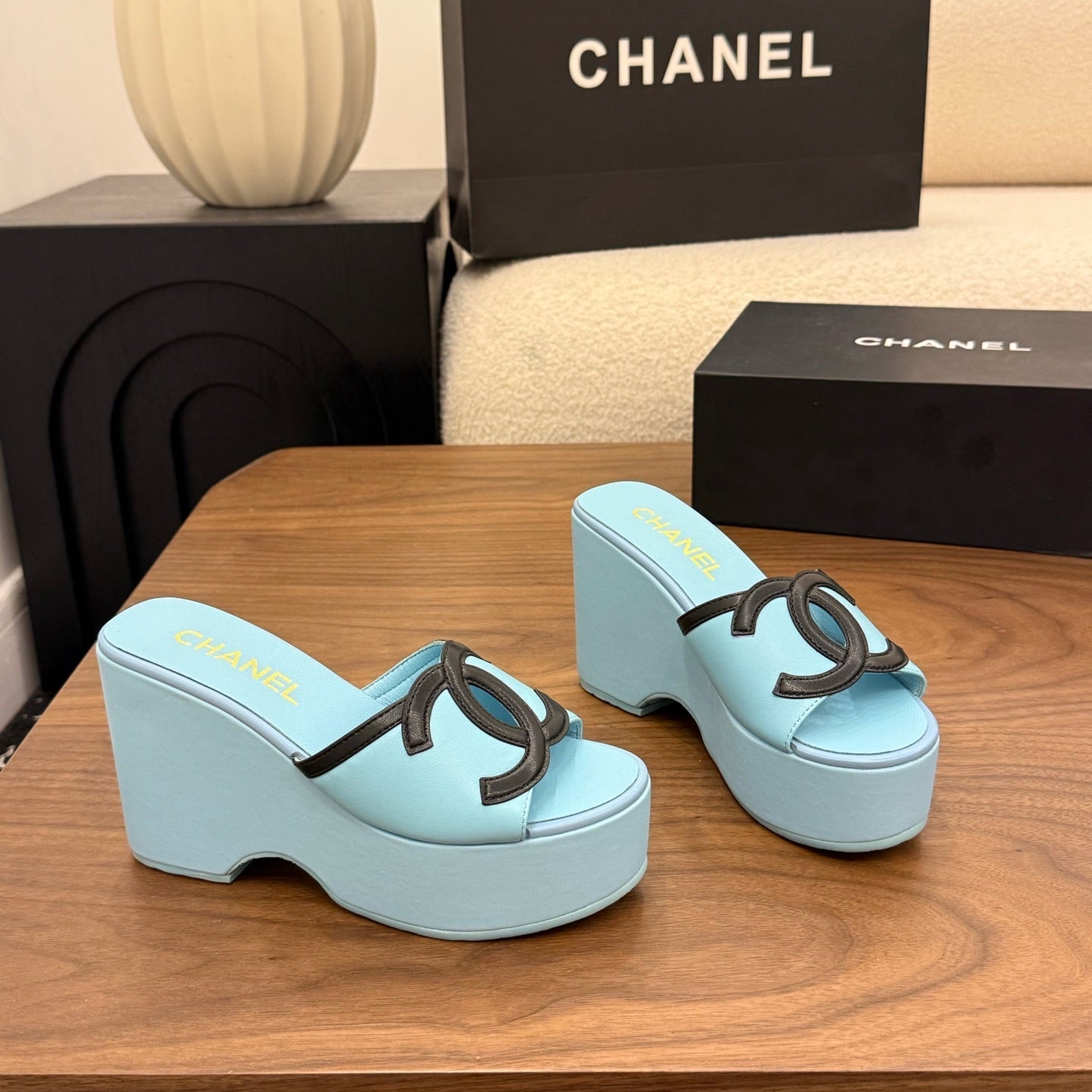 CC 26s Wedge Sandals 95 Mm In Pastel Blue Calfskin