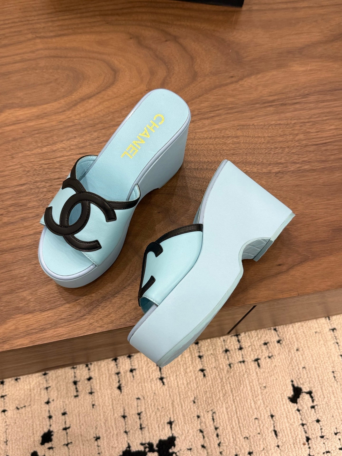 CC 26s Wedge Sandals 95 Mm In Pastel Blue Calfskin